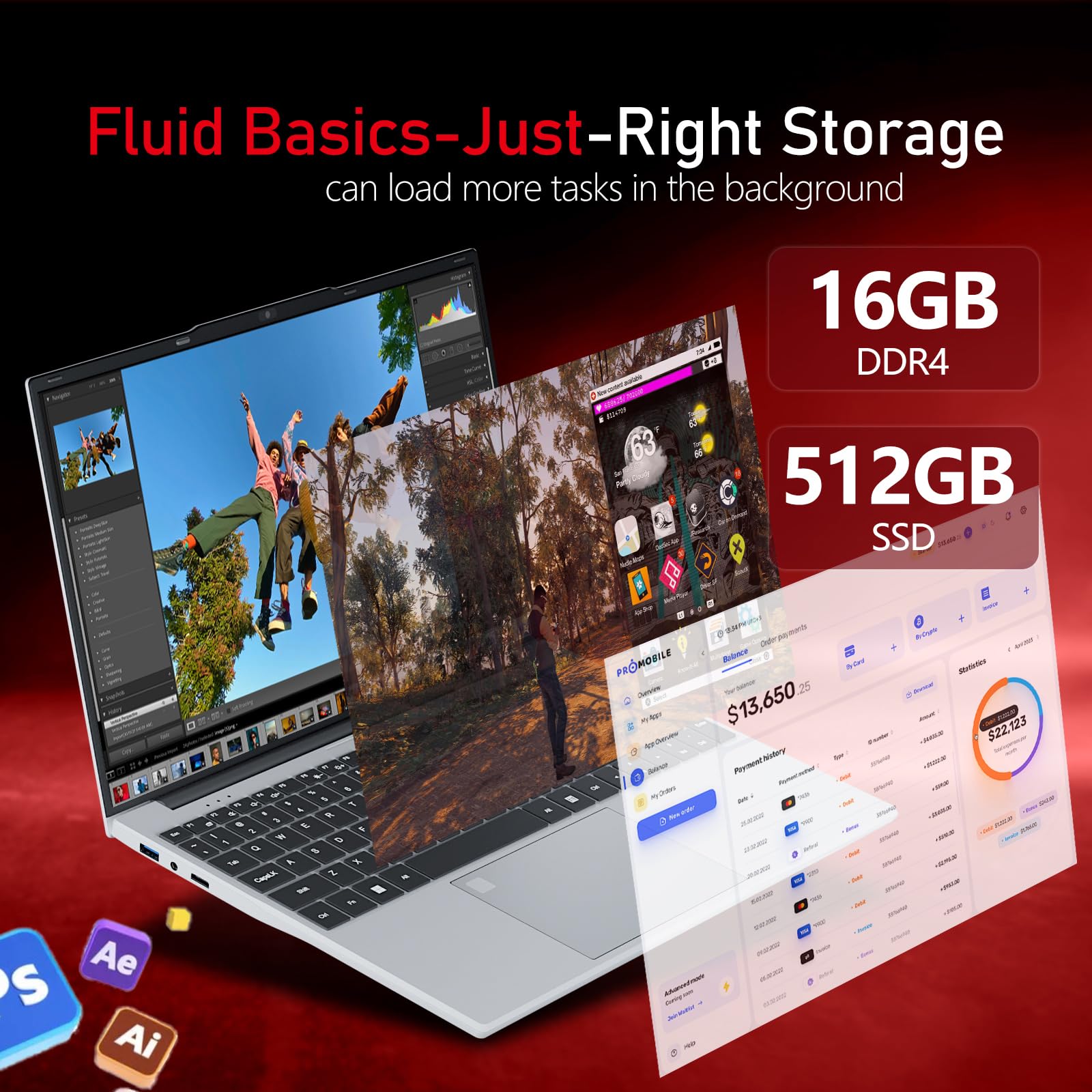 QLall 2026 Laptop, 15.6 inch Laptop Computer, 16GB RAM 512GB SSD, Celeron N150, Lap top with Backlit KB Fingerprint, WiFi5, BT4.2, 180° Open, Mini HDMI, Win 11 Pro