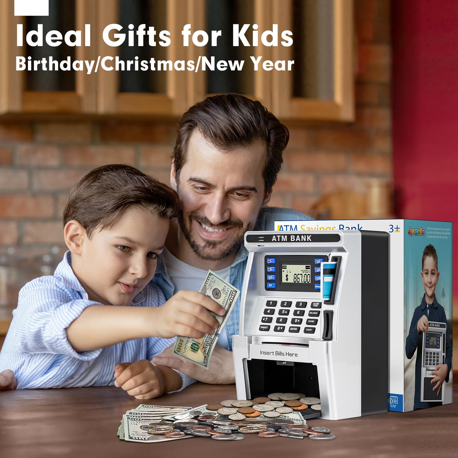 ATM Piggy Bank for Kids, ATM Machine for Real Money, Electronic Savings Safe Box, Toy Gifts for Teen Boys Girls