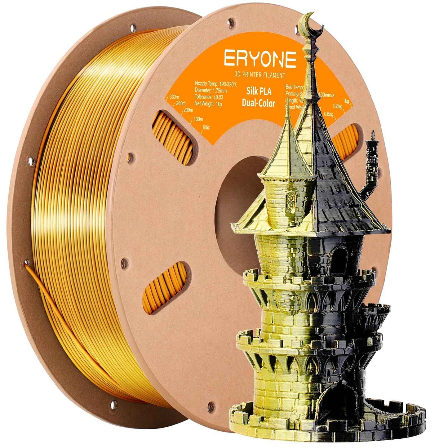ERYONE Silk Color PLA Filament 3D Printer 1.75mm +/- 0.03mm, Filament PLA Cardboard Spool