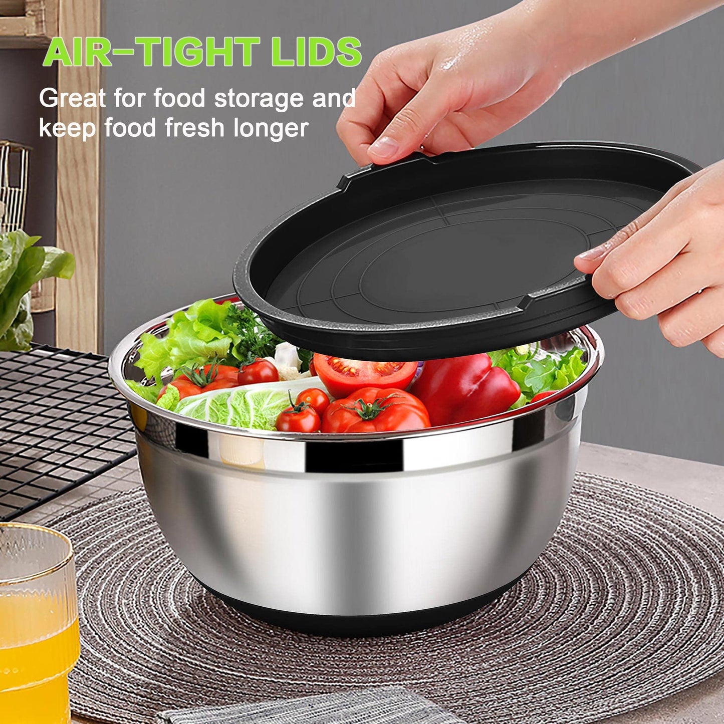 LIANYU 6-Piece Stainless Steel Mixing Bowls with Lids Set