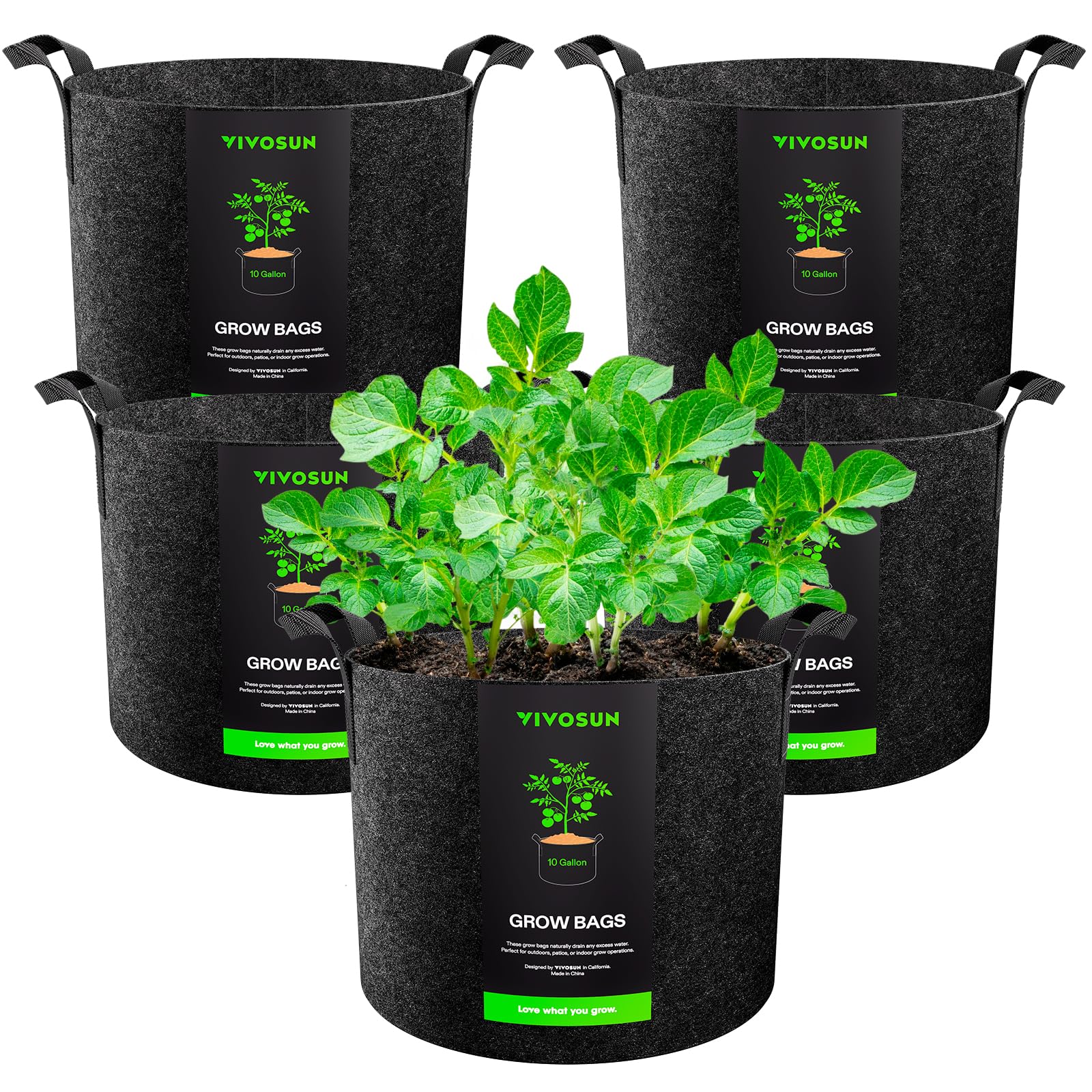 VIVOSUN 5-Pack Grow Bags Heavy Duty Thickened Nonwoven Fabric Pots with Handles