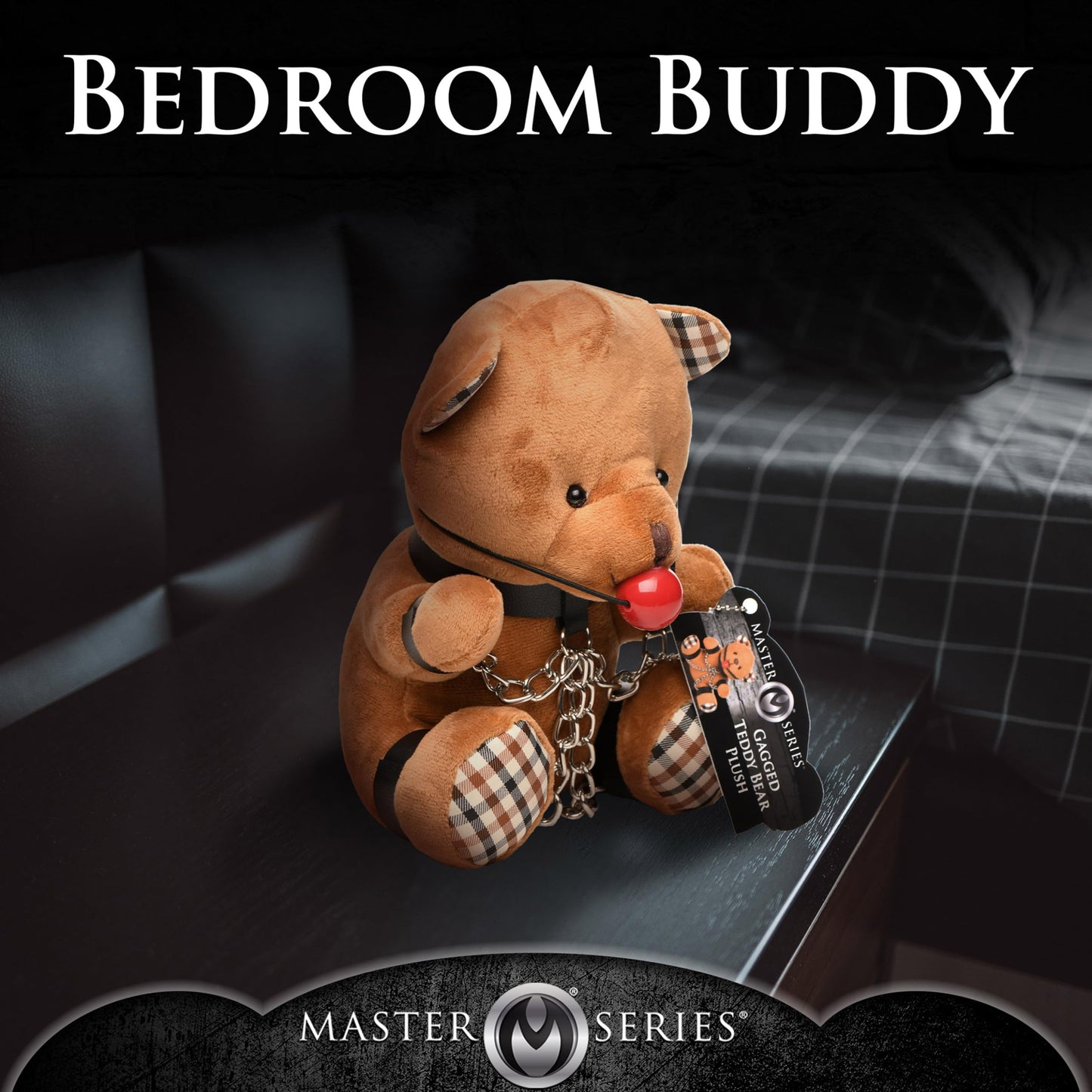 MASTER SERIES Gagged Bondage Bear for Men, Women & Couples. Soft, BDSM Themed Teddy Bear Stuffed Animal Medium. Cute and Sexy Gift. 1 Piece, Beige and Black.