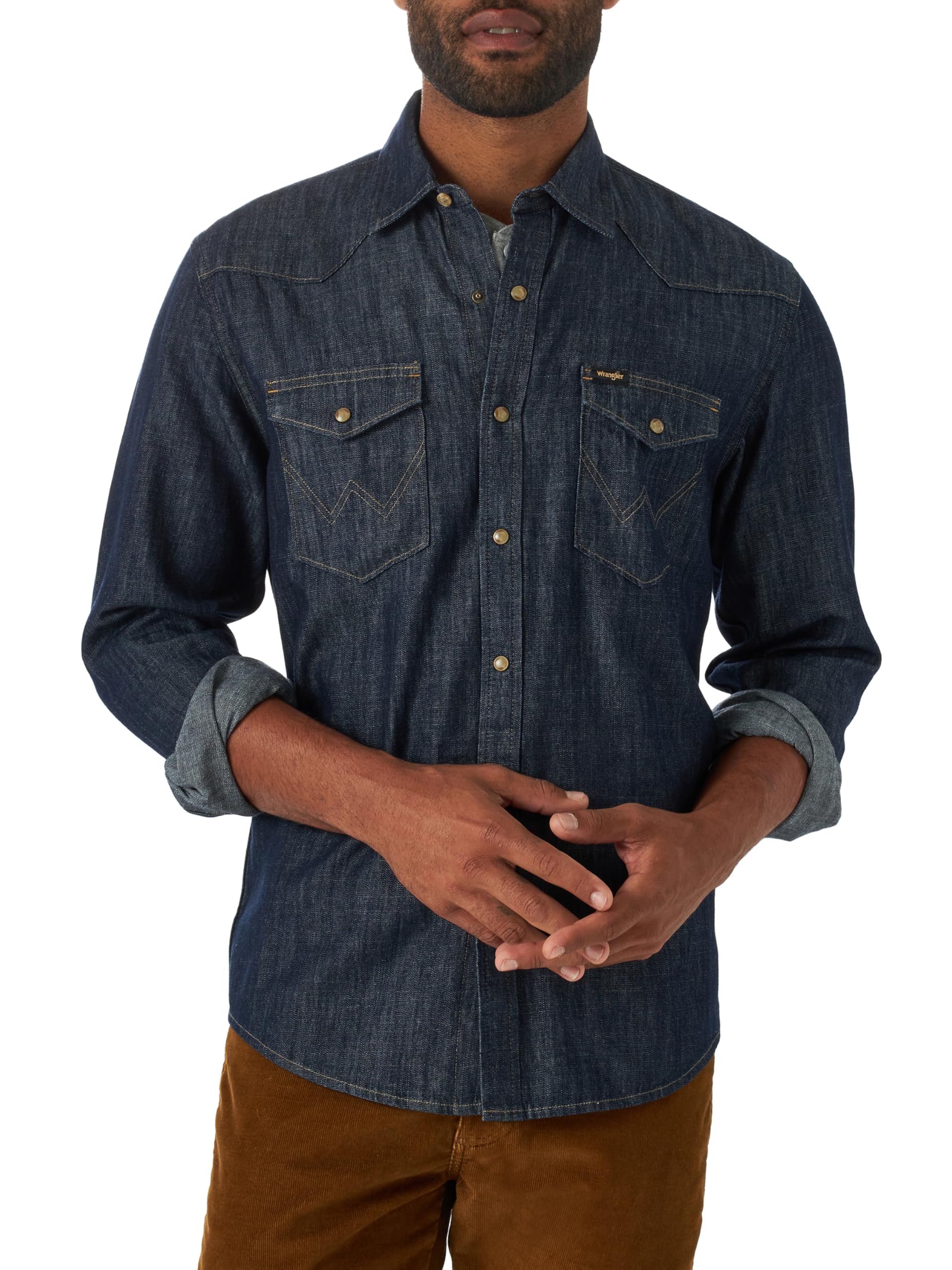Wrangler Men's Iconic Denim Regular Fit Snap Shirt