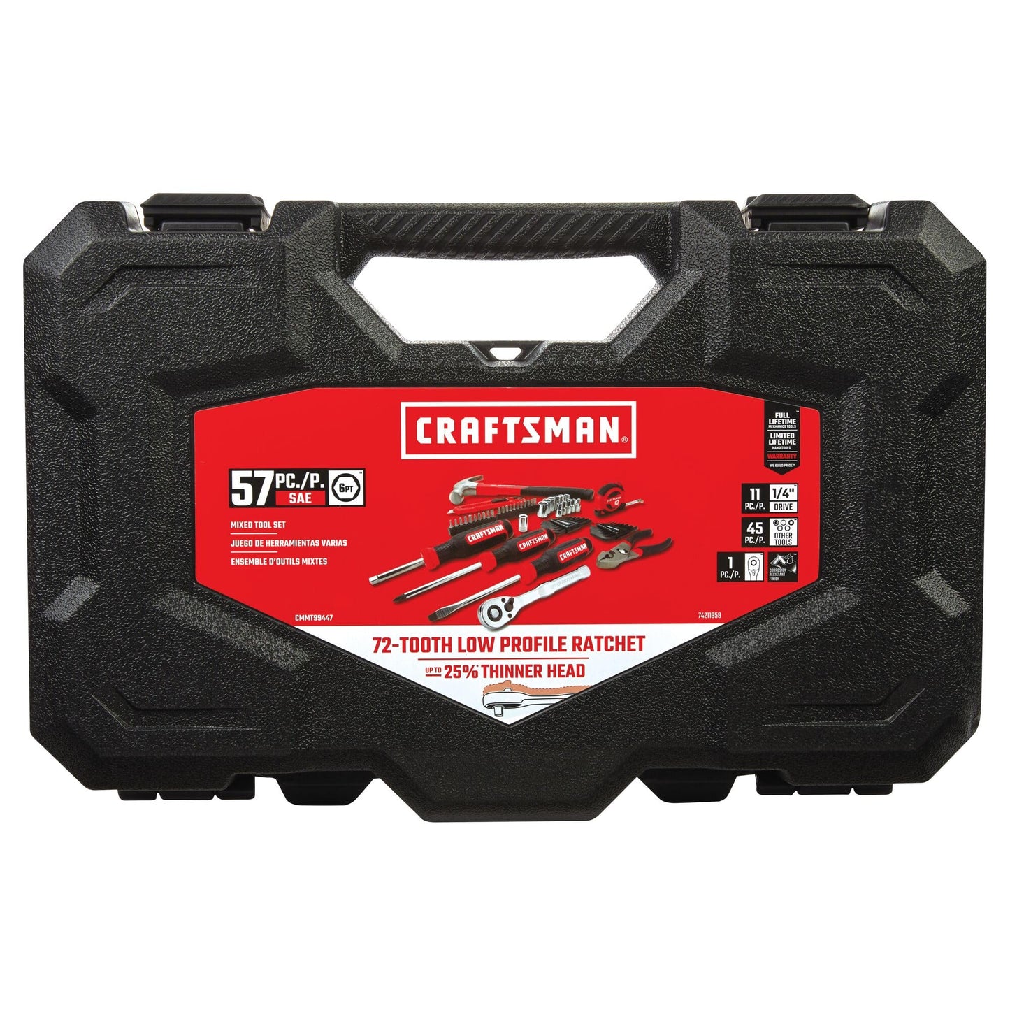 CRAFTSMAN 57 Piece Mechanics Tool Set Home Tool Set, Sockets, Ratchet, Screwdrivers, Hammer, Pliers, Hex Keys, Specialty Bits Hand Tools (CMMT99447)