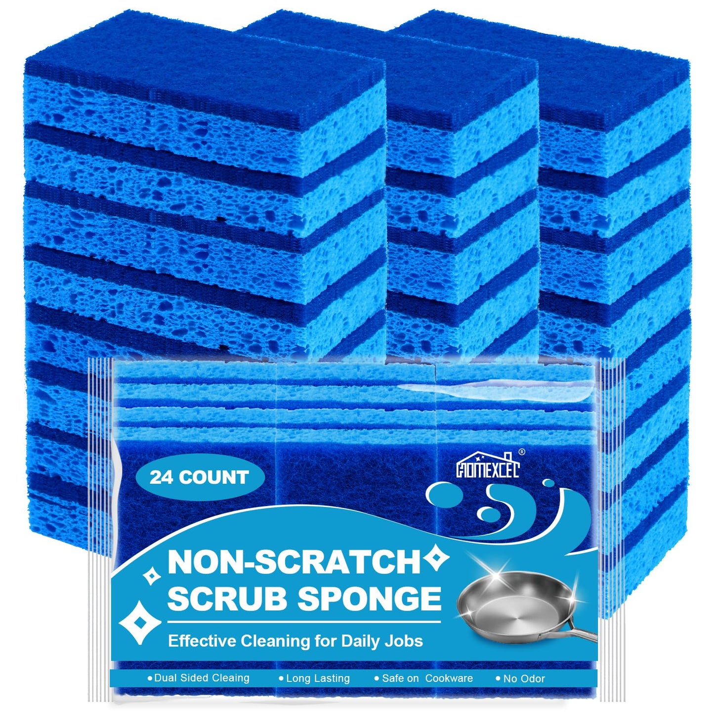 HOMEXCEL Sponges Kitchen, Non-Scratch Scrub Dish Sponges, Safe on Non-Stick Cookware,Dual Sided Cleaning Sponges for Kitchen,Household,Bathroom and More