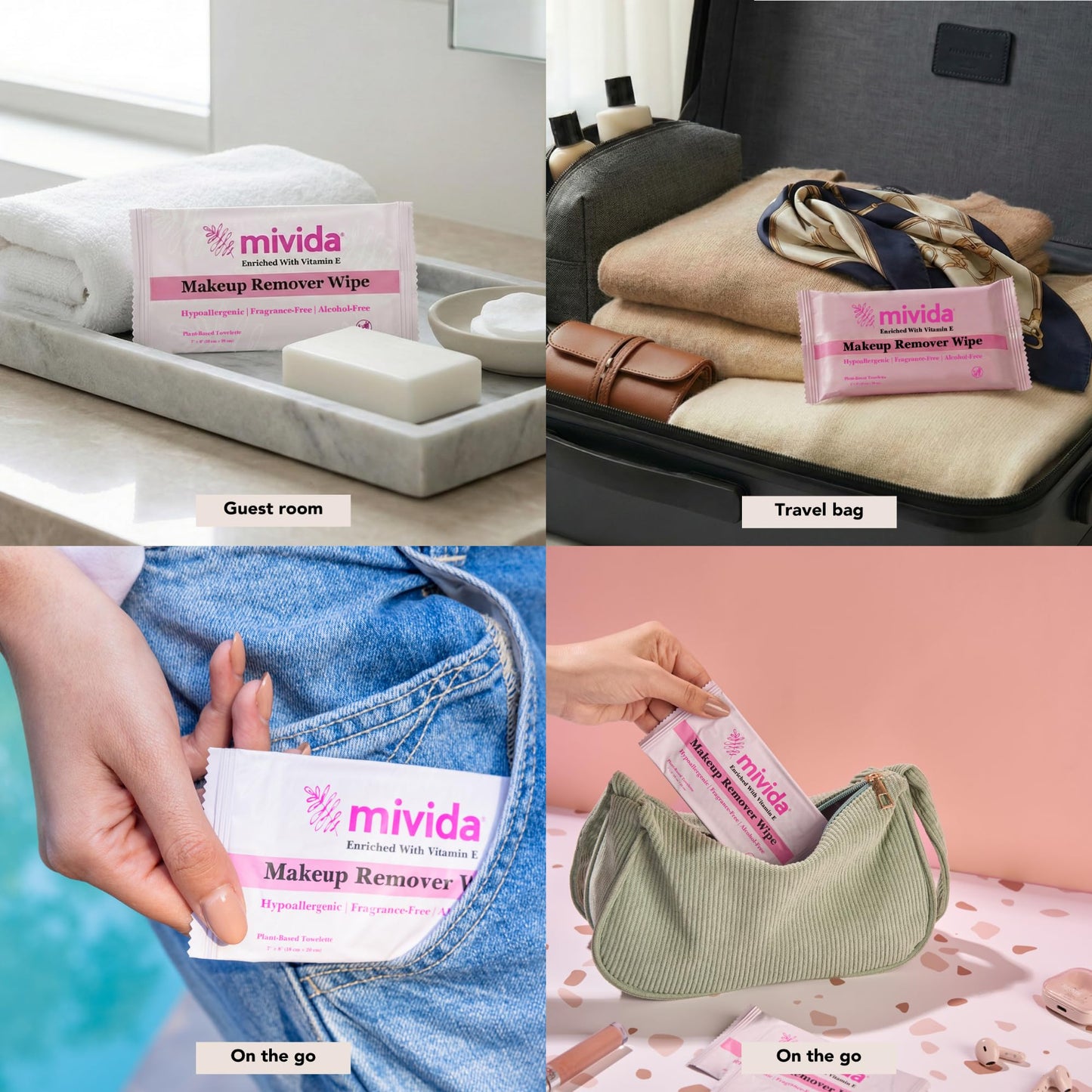 mivida Individually Wrapped Makeup Remover Wipes with Vitamin E | Hypoallergenic, Fragrance-Free, Alcohol-Free makeup wipes | Travel Essentials, Bulk make up wipes singles