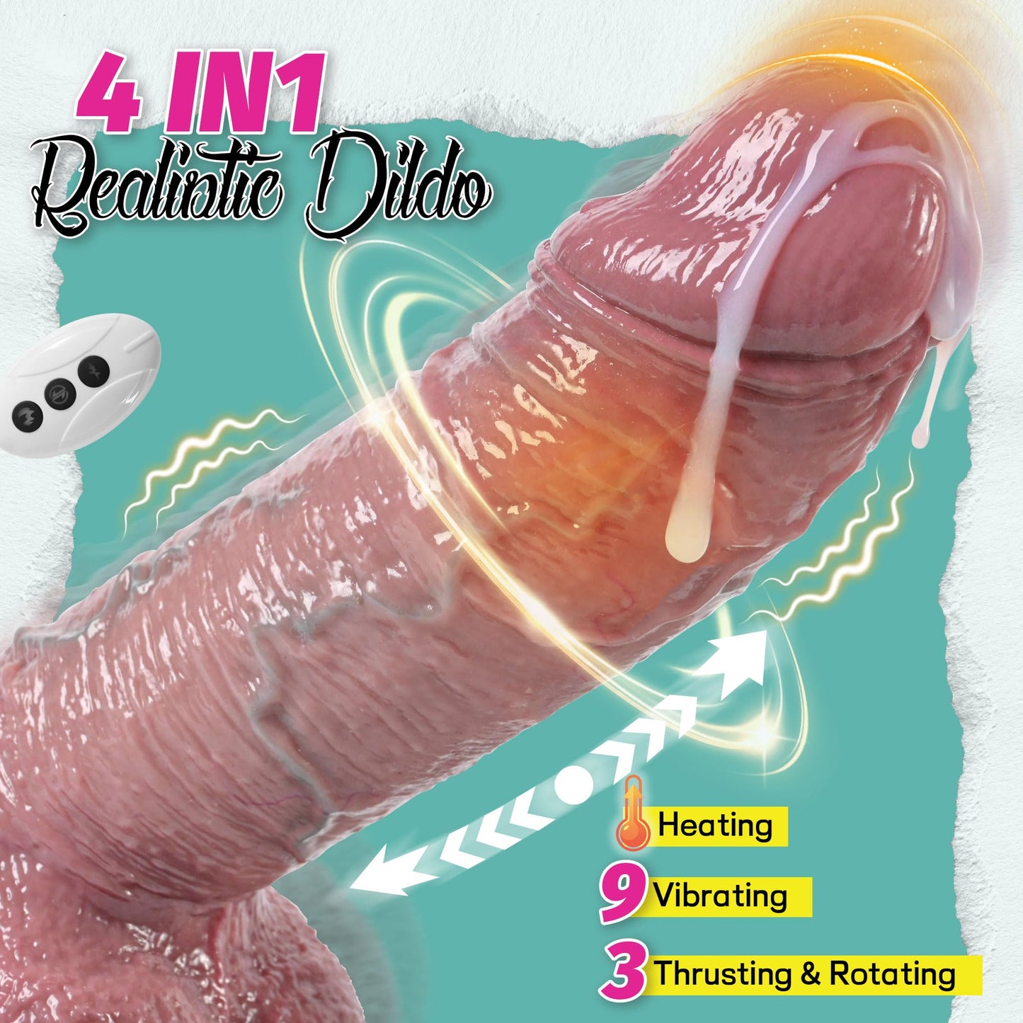 XXXL Thick Automatic Huge Dildo Vibrator, 4 in 1 Large Realistic Dildo with Vibrating & Thrusting & Rotating & Heating Dildos, Anal Vibrator G Spot Stimulator Sex Toy Sex Toys for Gay Women Men