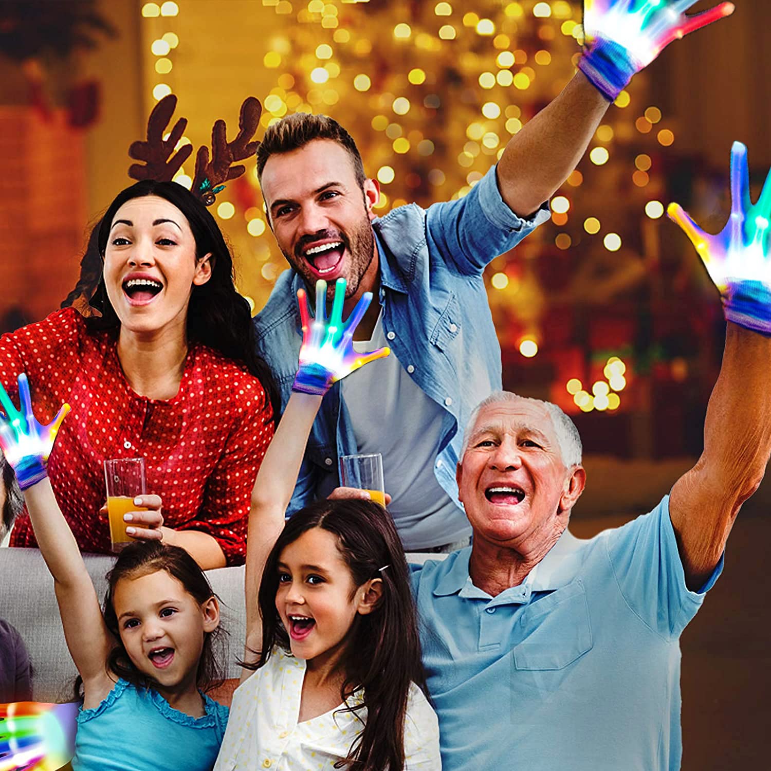 GLEDLOVES LED Gloves,LED Finger Gloves,LED Gloves for Kids,Toys for 3-12 Year Old Boys Girls,Lights Up Gloves 5 Color/6 Mode