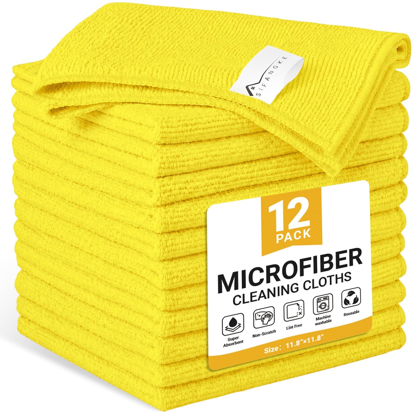 SIFANGKE Microfiber Cleaning Cloth, Lint-Free and Highly Absorbent Rags, Reusable Microfiber Towels for Car, Kitchen, Bathroom and Household Cleaning Supplies, 11.8"X11.8"