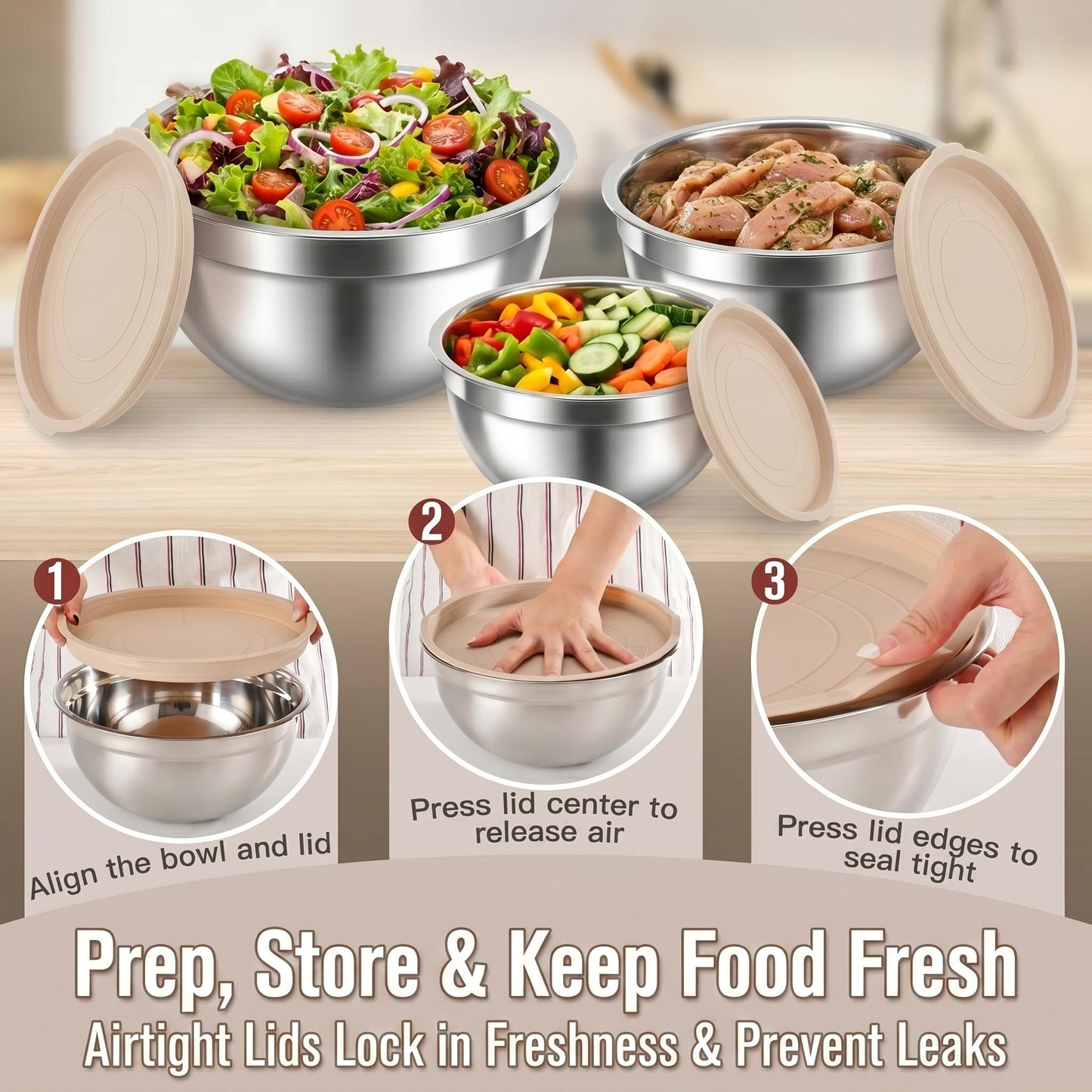YUNNKEEY Mixing Bowls with Lids Set
