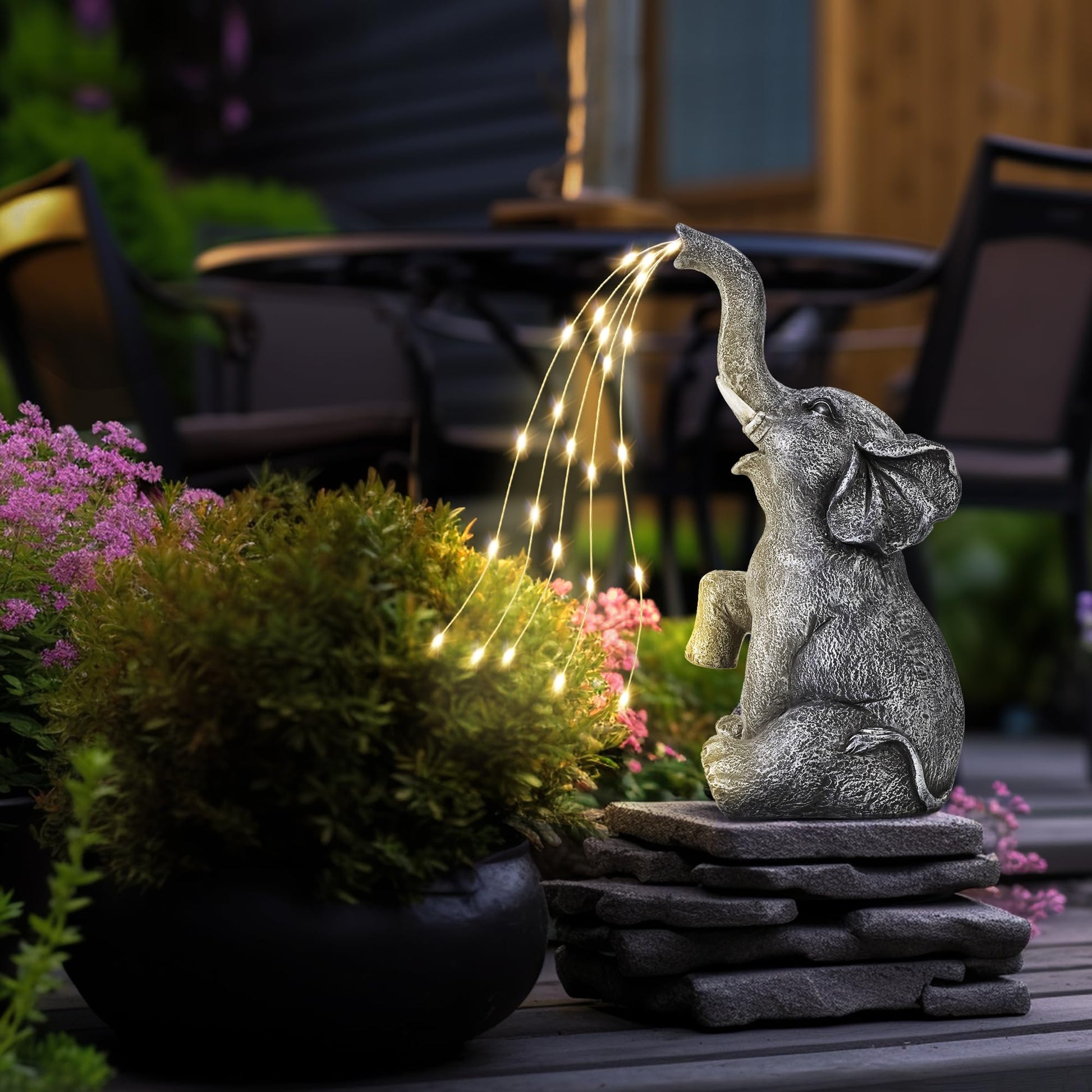 GIGALUMI Solar Garden Decor Cute Elephant Sculpture Outdoor, Birthday Gifts for Women Mom Grandma Senior Elder, Elephant Statues Ornament for Balcony, Garden, Patio, Yard, Lawn