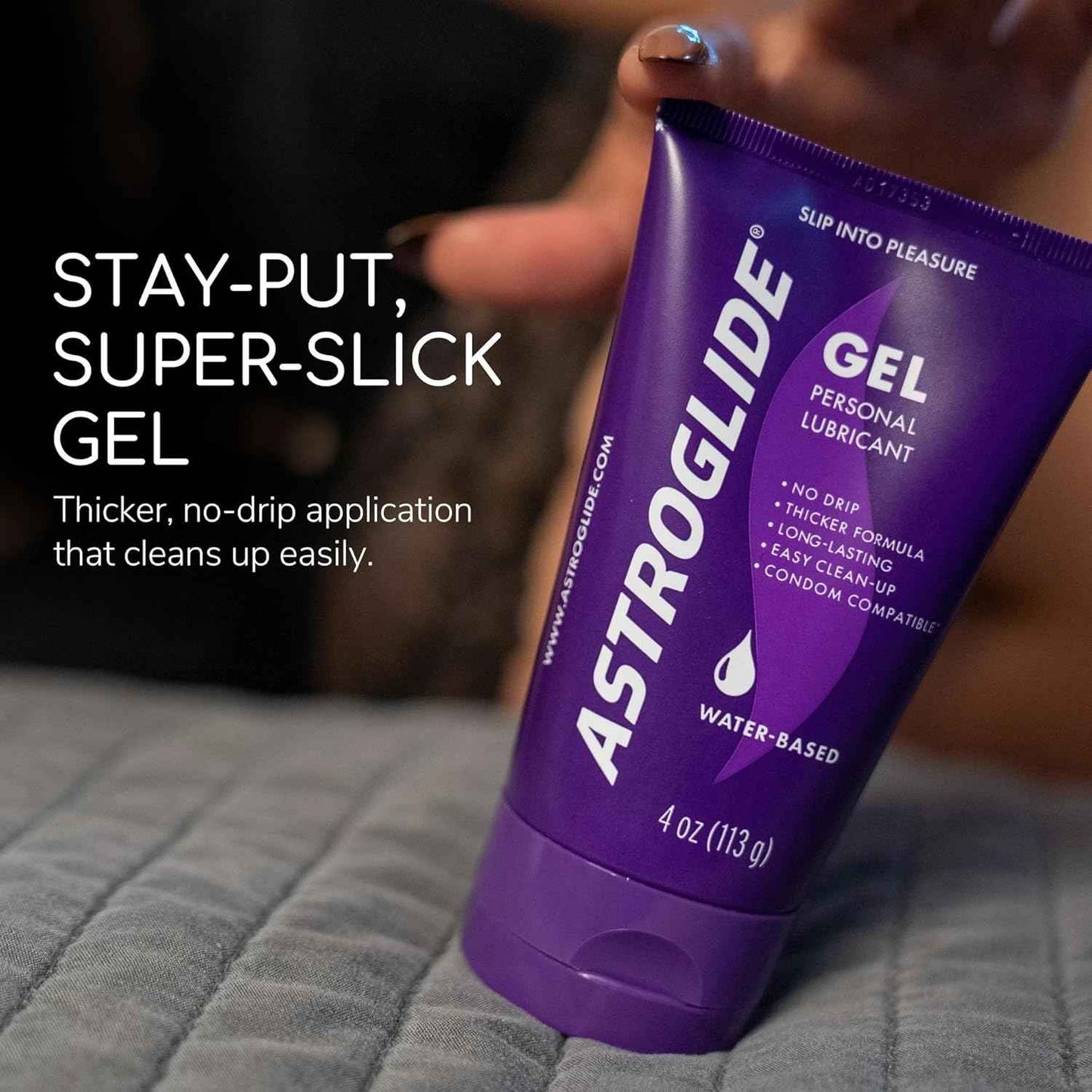 Astroglide Water Based Lube (4oz), Ultra Gentle Gel Personal Lubricant, Stays Put with No Drip for Men, Women and Couples