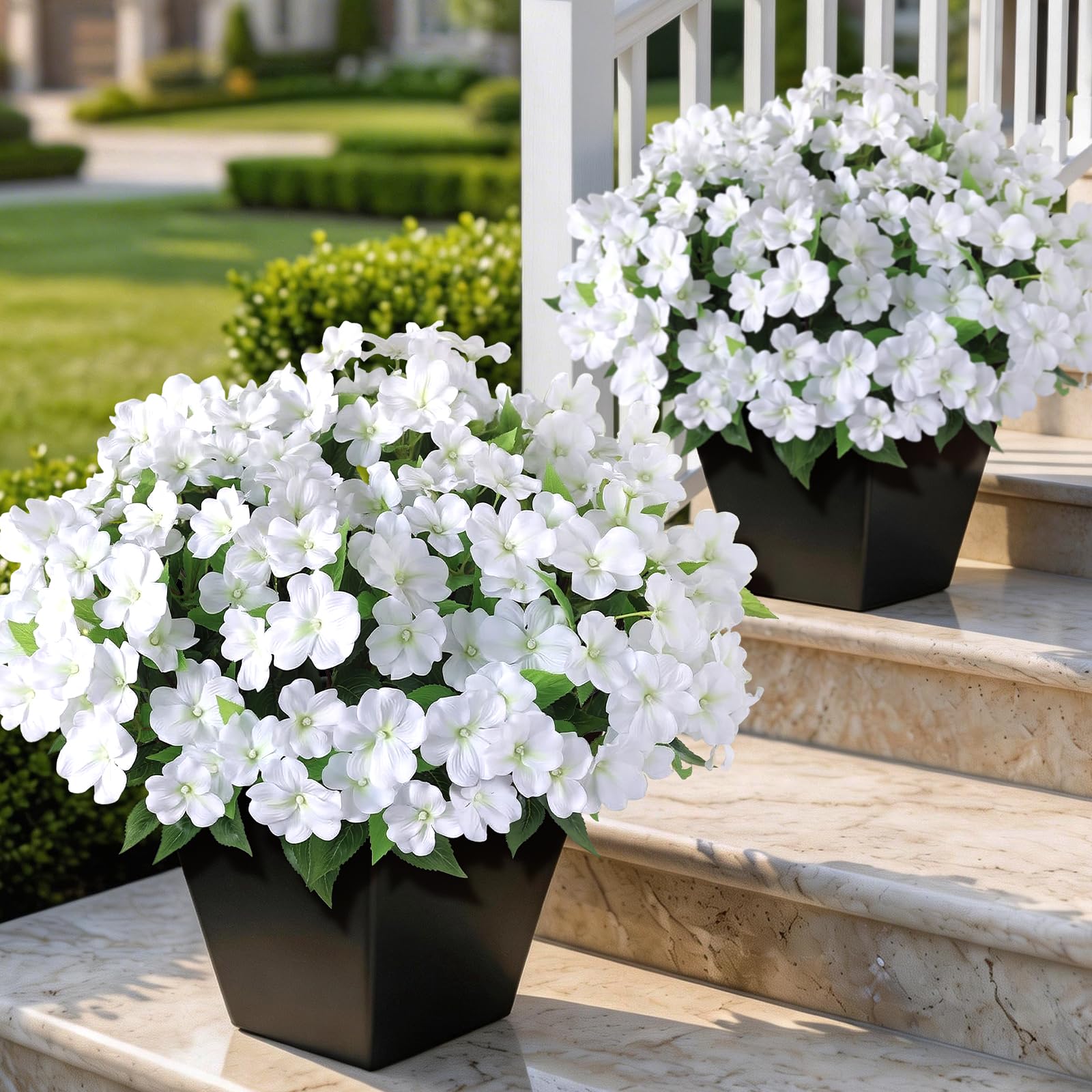 YXZZWL Artificial Impatiens for Outdoor Spring Summer Decor, No Fade Silk Fake Flowers, UV-Resistant Faux Plants for Garden Porch Home Farmhouse Decoration