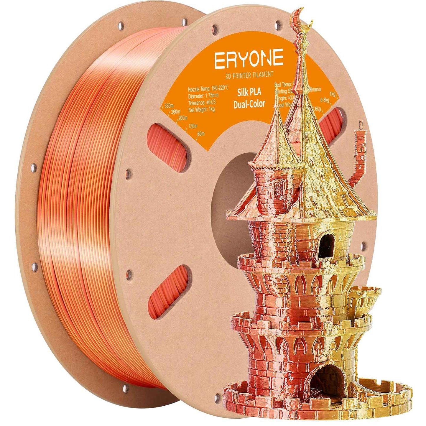 ERYONE Silk Color PLA Filament 3D Printer 1.75mm +/- 0.03mm, Filament PLA Cardboard Spool