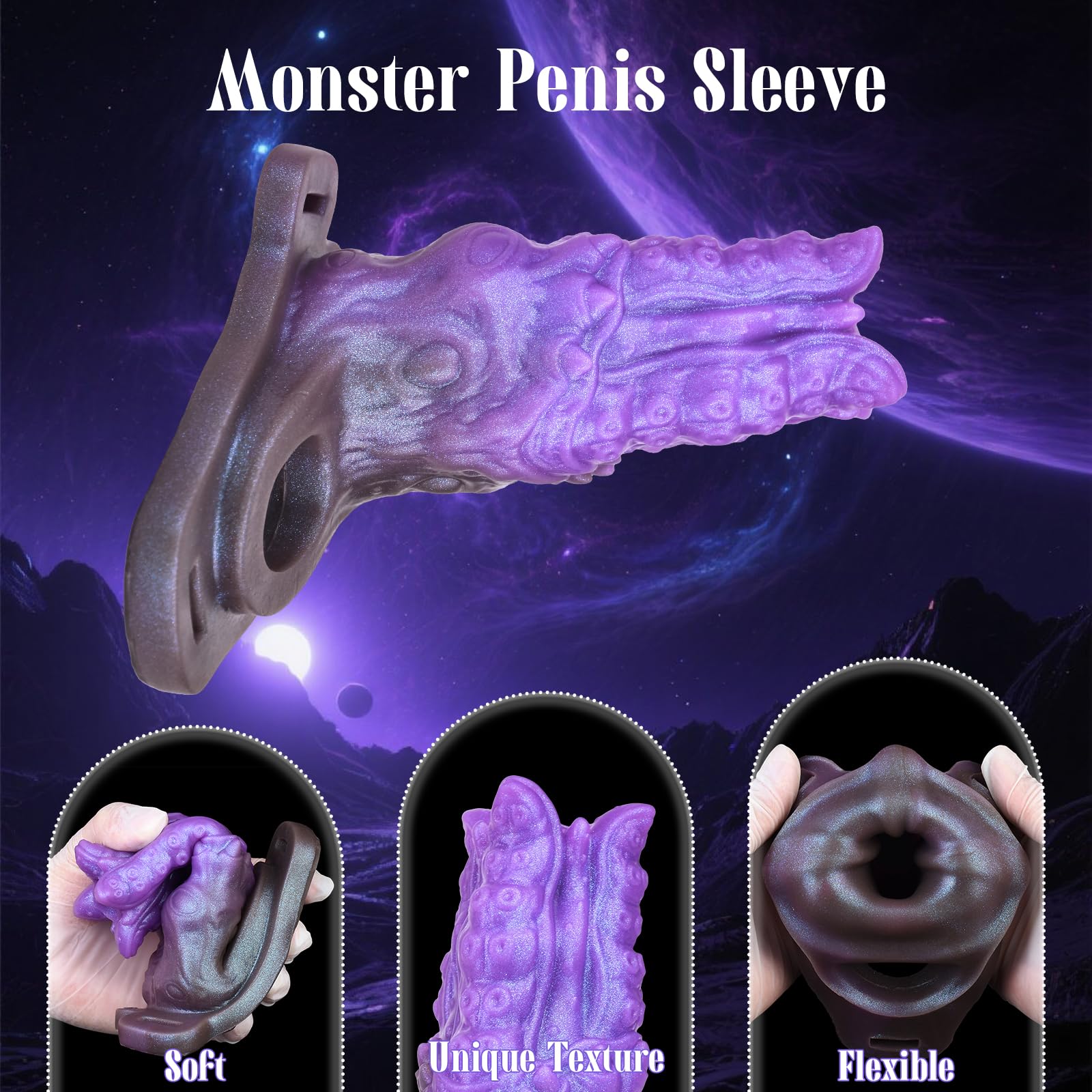 Monster Penis Sleeve Penis Extender, Fantasy Cock Sleeve with Cock Ring, Dick Extender Delay Ejaculation Male Erection Ring, Strap on Dildo Adult Sex Toy for Male Couples