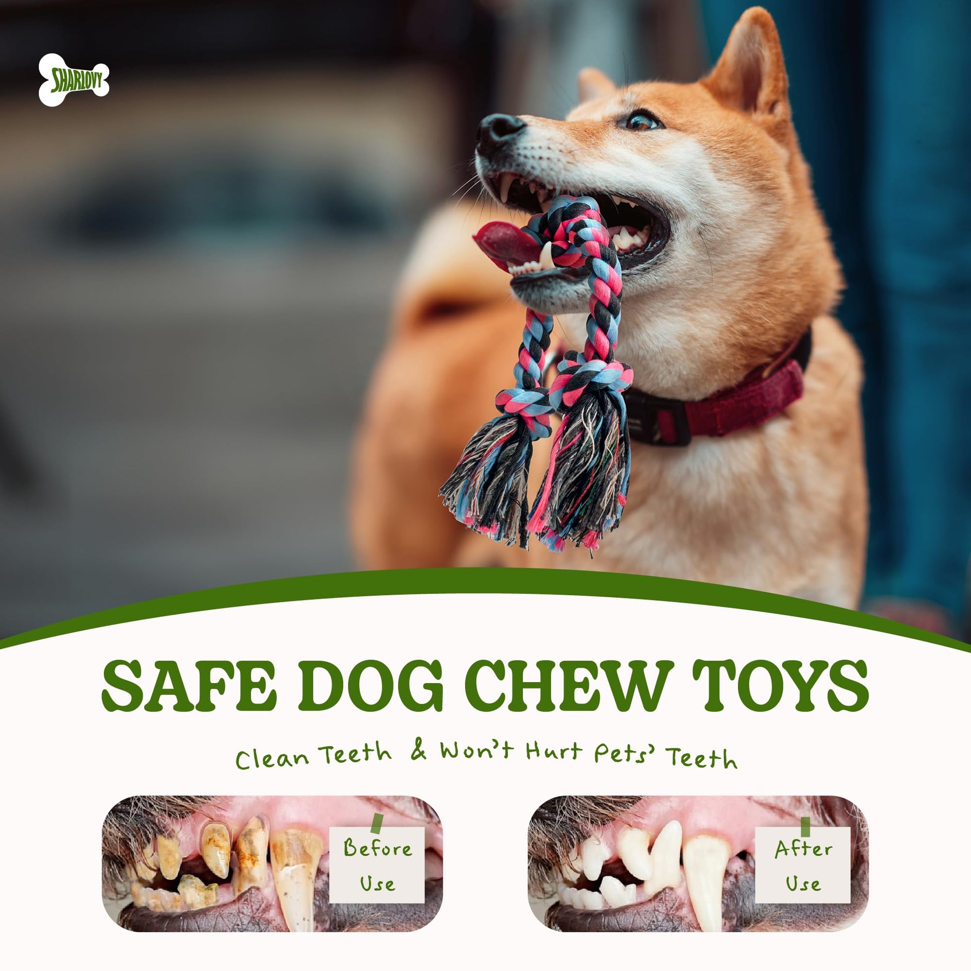 SHARLOVY Large Dog Chew Toys, Tough Dog Toys for Aggressive Chewers Large Breed,Heavy Duty Dental Dog Rope Toys Kit for Medium Dogs,5 Knots Indestructible Dog Toys
