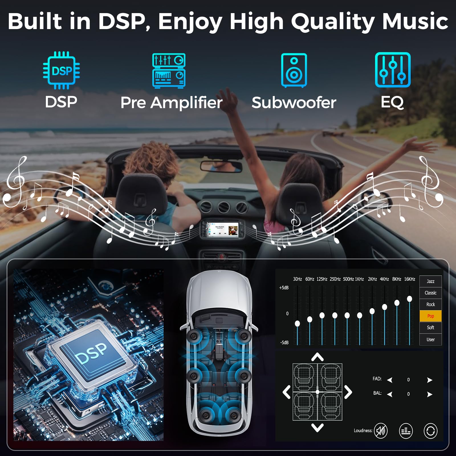 Kissound 7" Double Din Car Stereo with Wireless Apple Carplay & Android Auto, 240W, SWC, Subwoofer Out, Bluetooth, Mirror Link, USB-C/AUX/TF,FM/AM，Car Radio Receiver