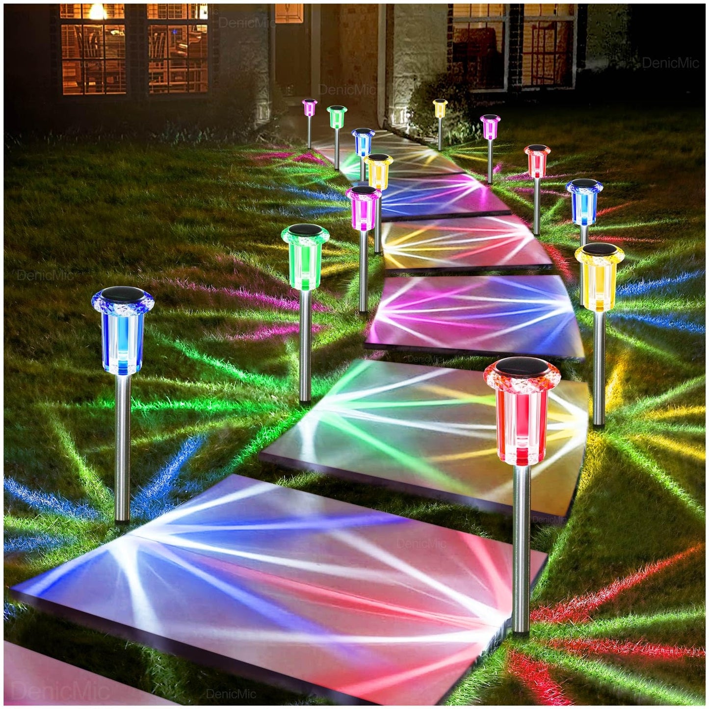 DenicMic Solar Lights Outdoor Pathway Lights LED Waterproof Acrylic Lamp Head Stainless Steel Stake for Yard Garden Landscape Path Walkway Driveway Patio Lawn