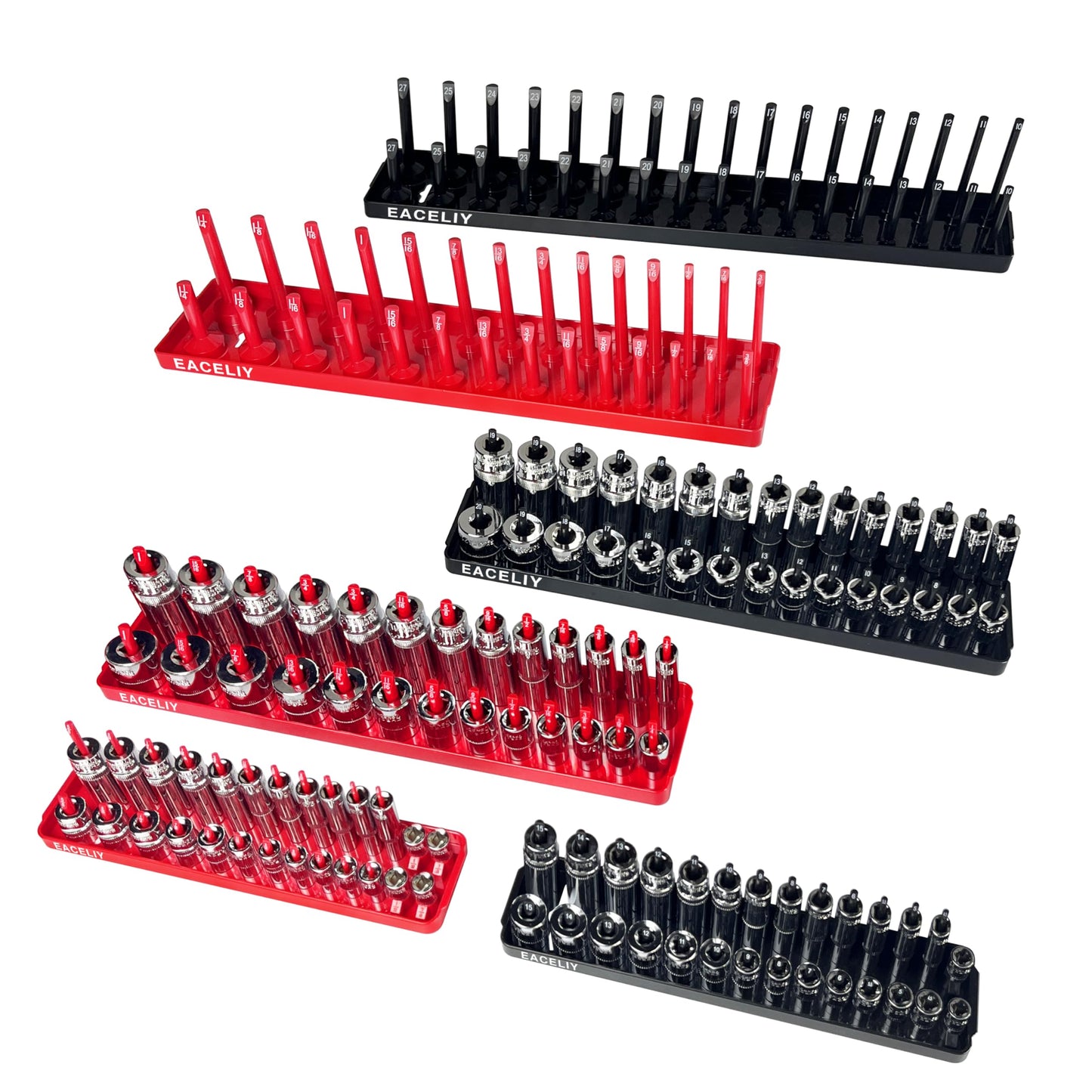 8Pcs Magnetic Socket Organizer Set, 1/2", 1/4" and 3/8" SAE & Metric Deep & Shallow Socket Holder Kit, Socket Trays,holds 199pcs Sockets (sockets not included)