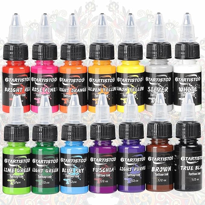 GTARTISTOO Professional Tattoo Ink Set 14 Colors 15ml Pigment