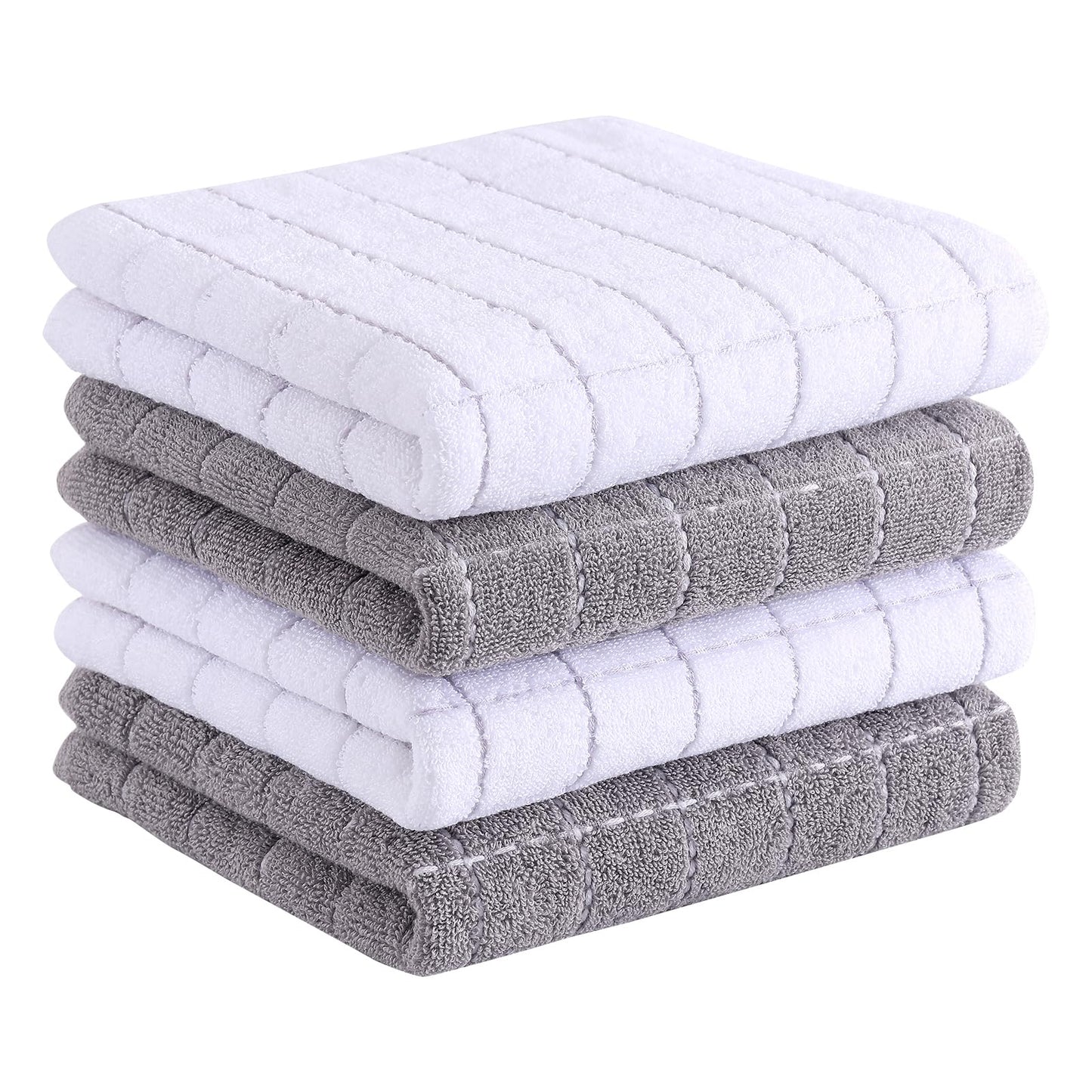 Homaxy 100% Cotton Terrycloth Check Design Dish Cloths & Dish Towels, Soft and Absorbent, Perfect for Kitchen Drying and Washing