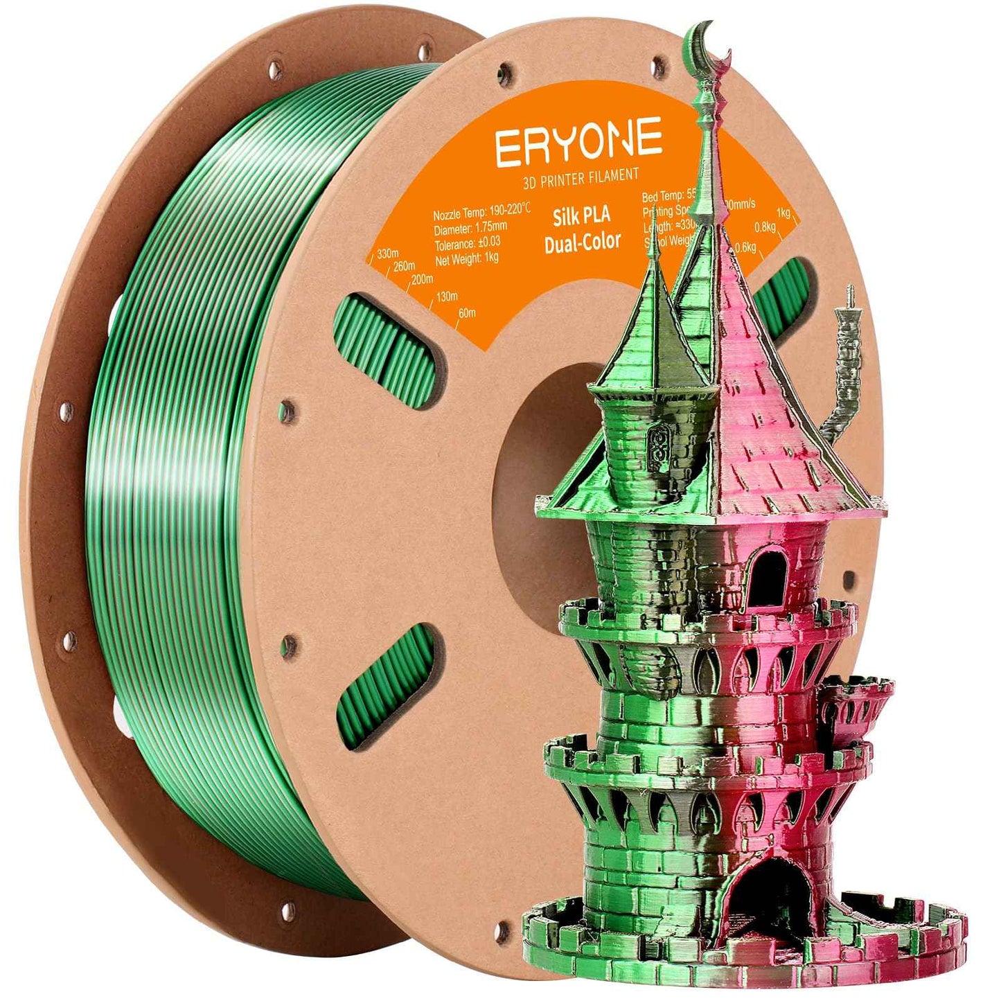 ERYONE Silk Color PLA Filament 3D Printer 1.75mm +/- 0.03mm, Filament PLA Cardboard Spool