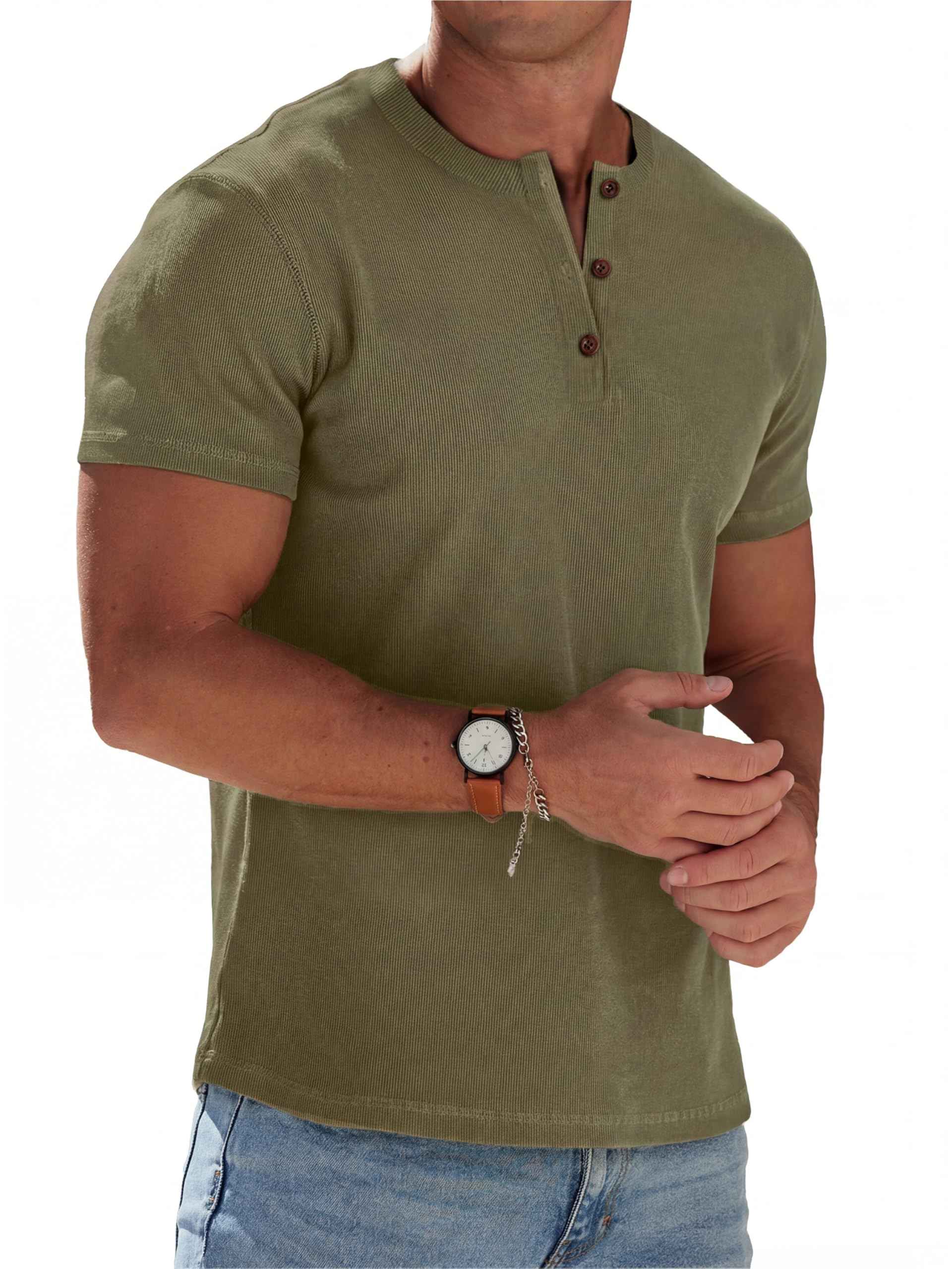 Sailwind Mens Muscle Henley Shirts Lightweight Workout T-Shirt Gym Tee Athletic Short Sleeve with Button