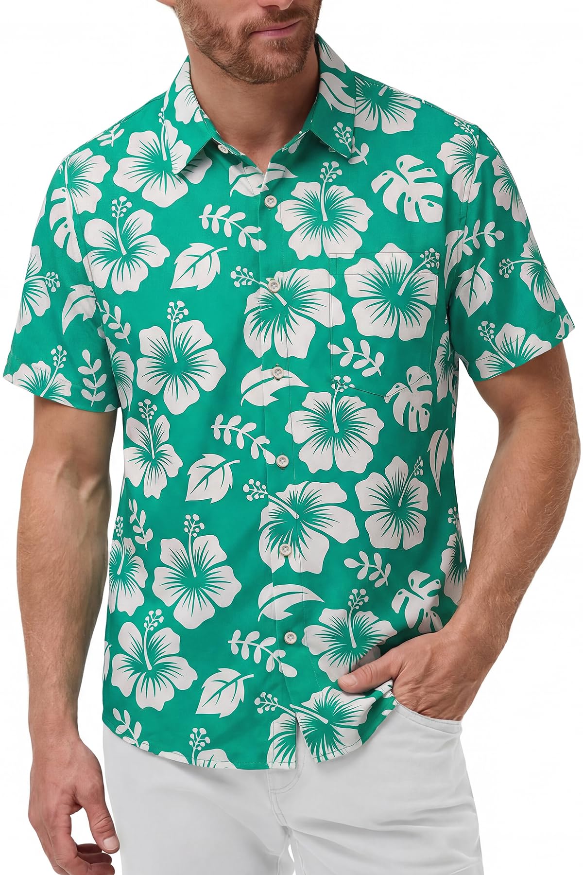 KYKU Mens Hawaiian Shirts Short Sleeve Button Down Summer Vacation Beach Shirts, Pleated Back, with Pocket