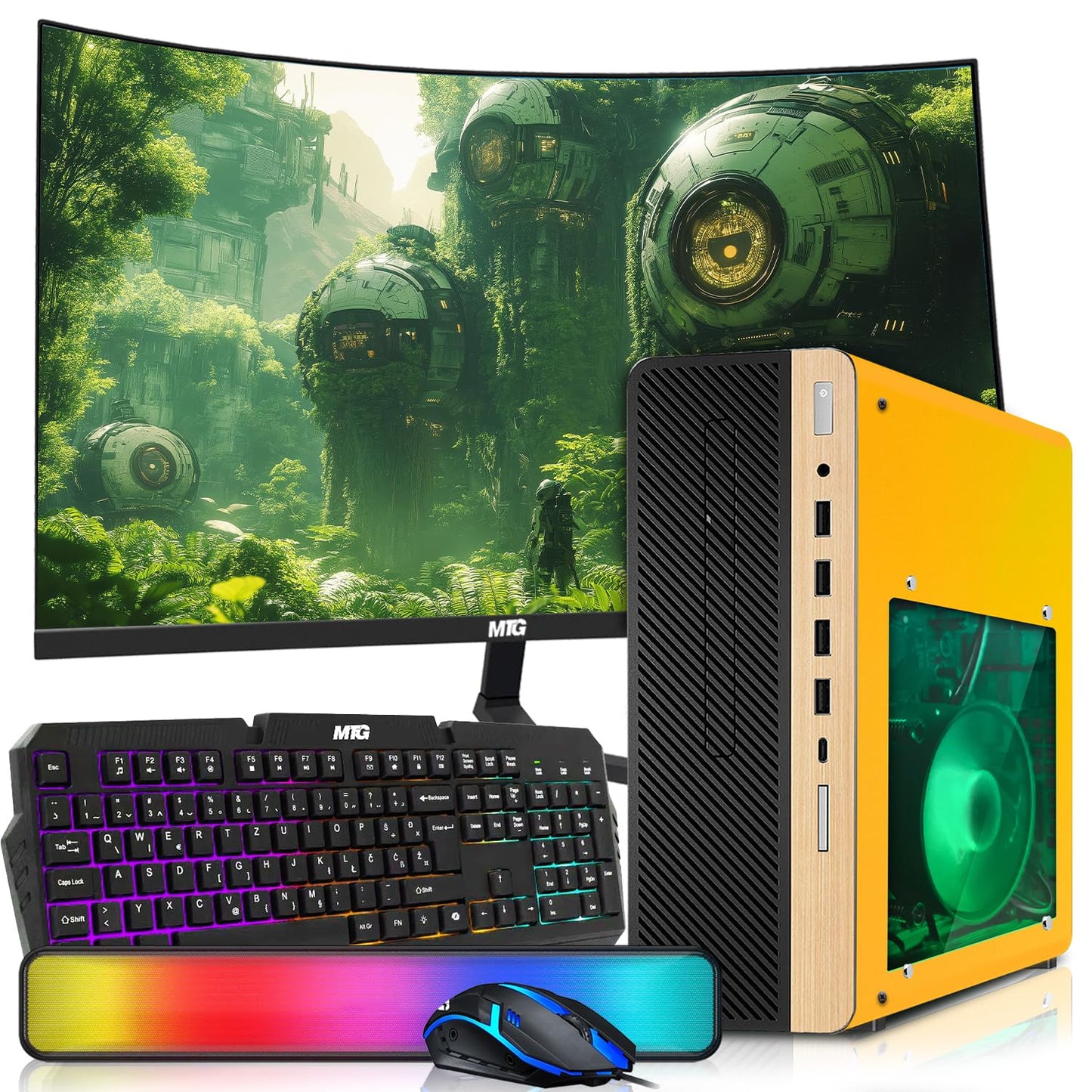 HP Half & Light Dark Desktop Computer PC Phoenix AMD A10-9700, 16GB RAM, 512GB SSD, 1TB SSD, RGB KBM with AI Copilot, WiFi, RGB Sounbar, Windows 11 (Renewed)