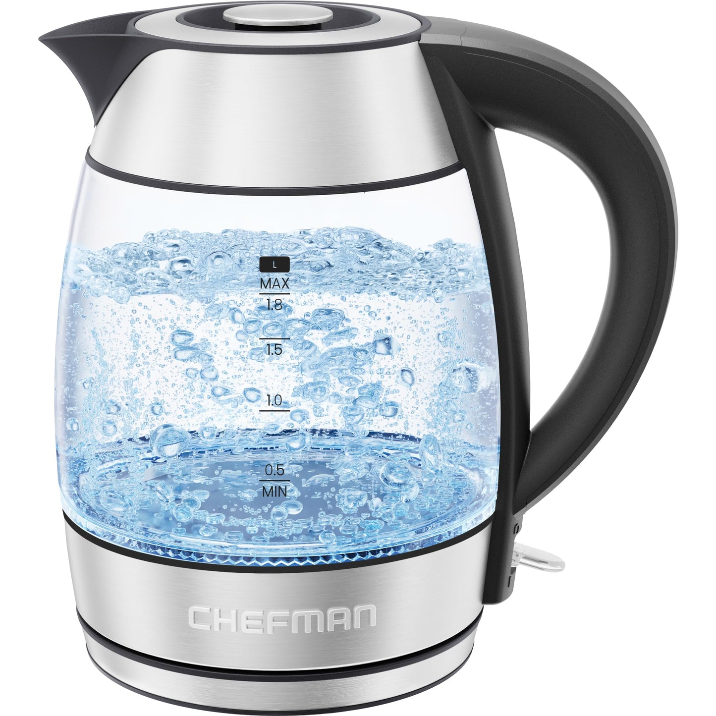 Chefman Electric Kettle, 1.8L 1500W, Hot Water Boiler, Removable Lid for Easy Cleaning, Auto Shut Off, Boil-Dry Protection, Stainless Steel Filter, BPA Free, Borosilicate Glass Electric Tea Kettle