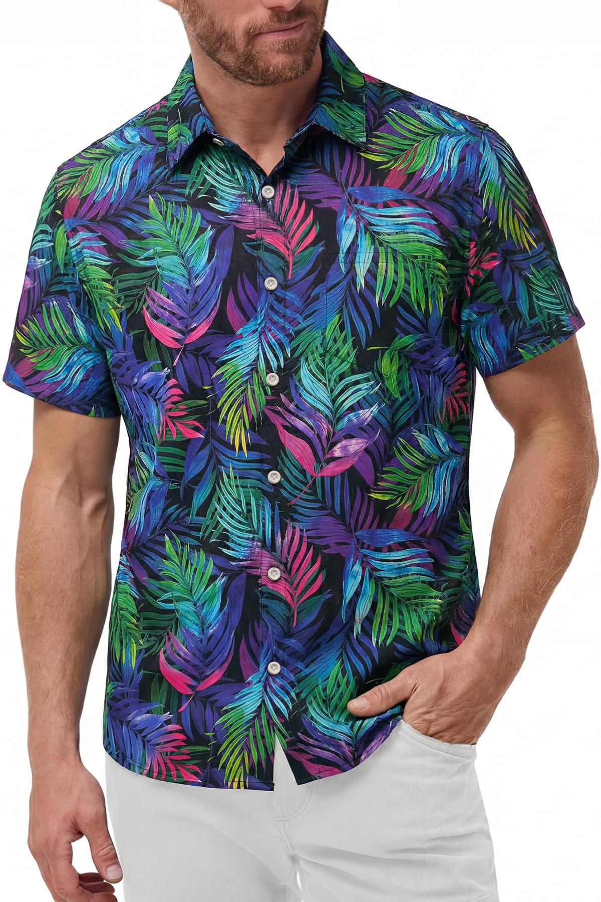 KYKU Mens Hawaiian Shirts Short Sleeve Button Down Summer Vacation Beach Shirts, Pleated Back, with Pocket