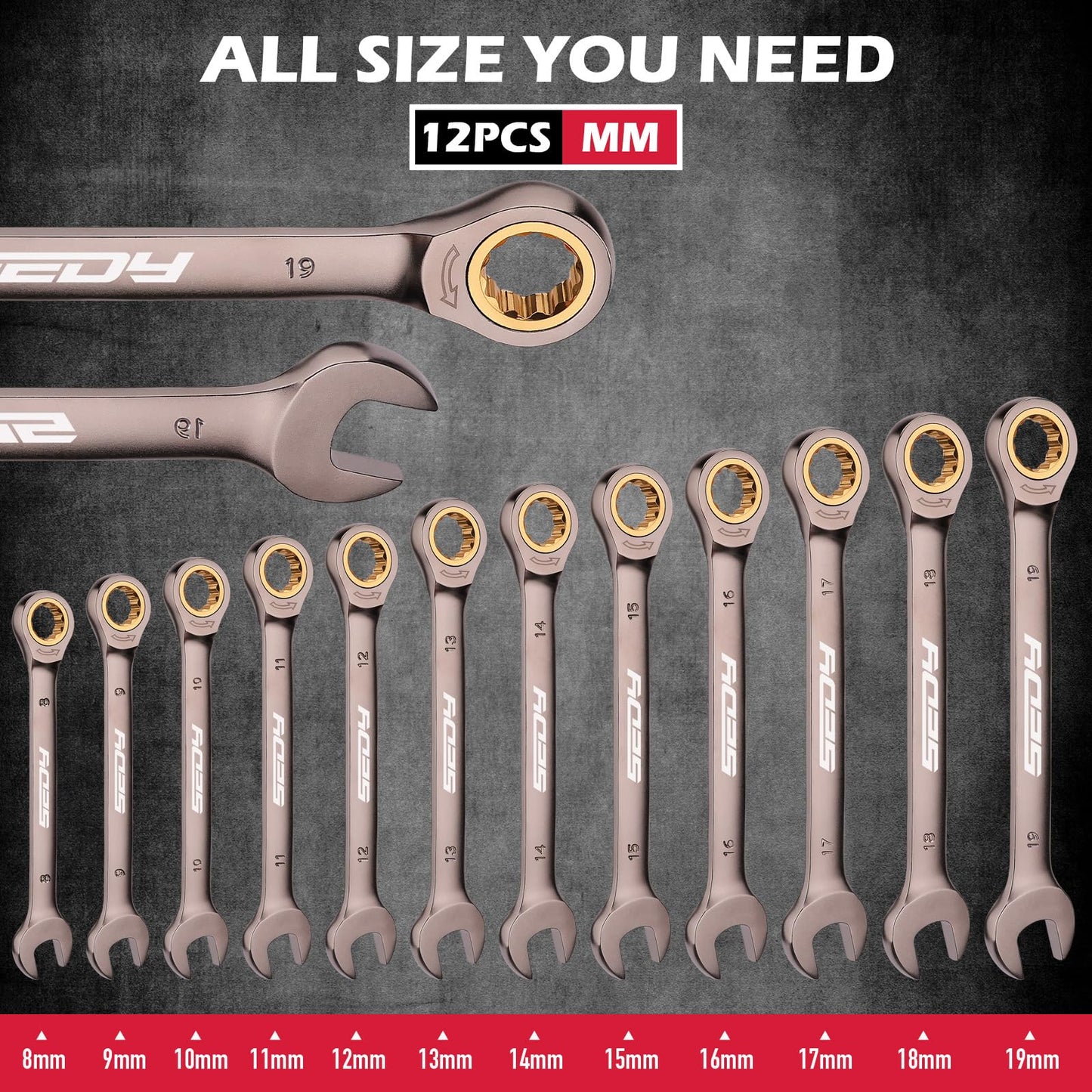 SEDY Combination Wrench Set with Magnetic Organizer