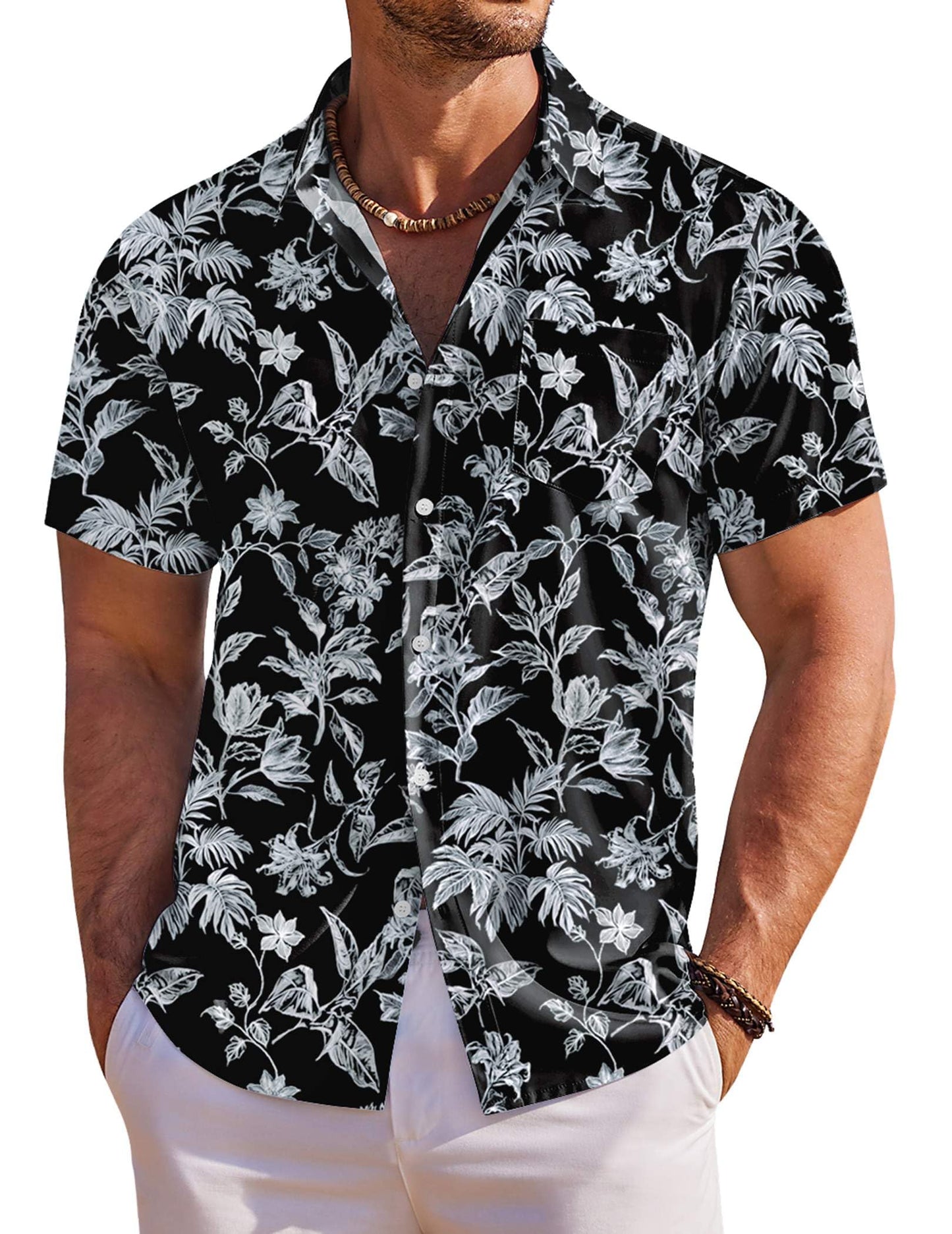 COOFANDY Men's Hawaiian Shirt Short Sleeve Floral Button Down Shirts Tropical Holiday Beach Shirts