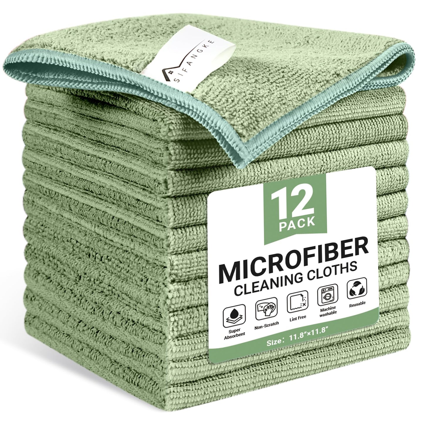 SIFANGKE Microfiber Cleaning Cloth, Lint-Free and Highly Absorbent Rags, Reusable Microfiber Towels for Car, Kitchen, Bathroom and Household Cleaning Supplies, 11.8"X11.8"