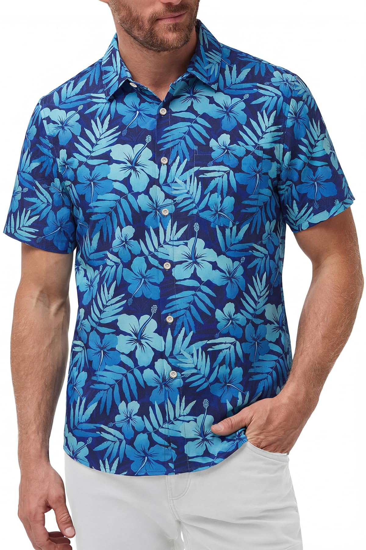 KYKU Mens Hawaiian Shirts Short Sleeve Button Down Summer Vacation Beach Shirts, Pleated Back, with Pocket