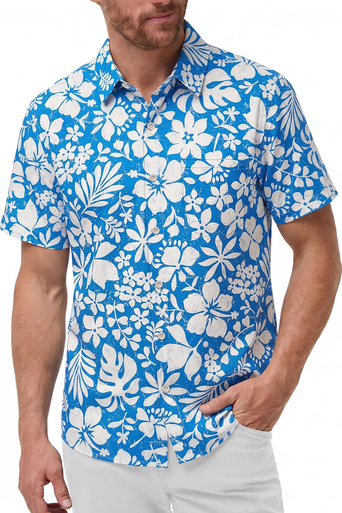 KYKU Mens Hawaiian Shirts Short Sleeve Button Down Summer Vacation Beach Shirts, Pleated Back, with Pocket
