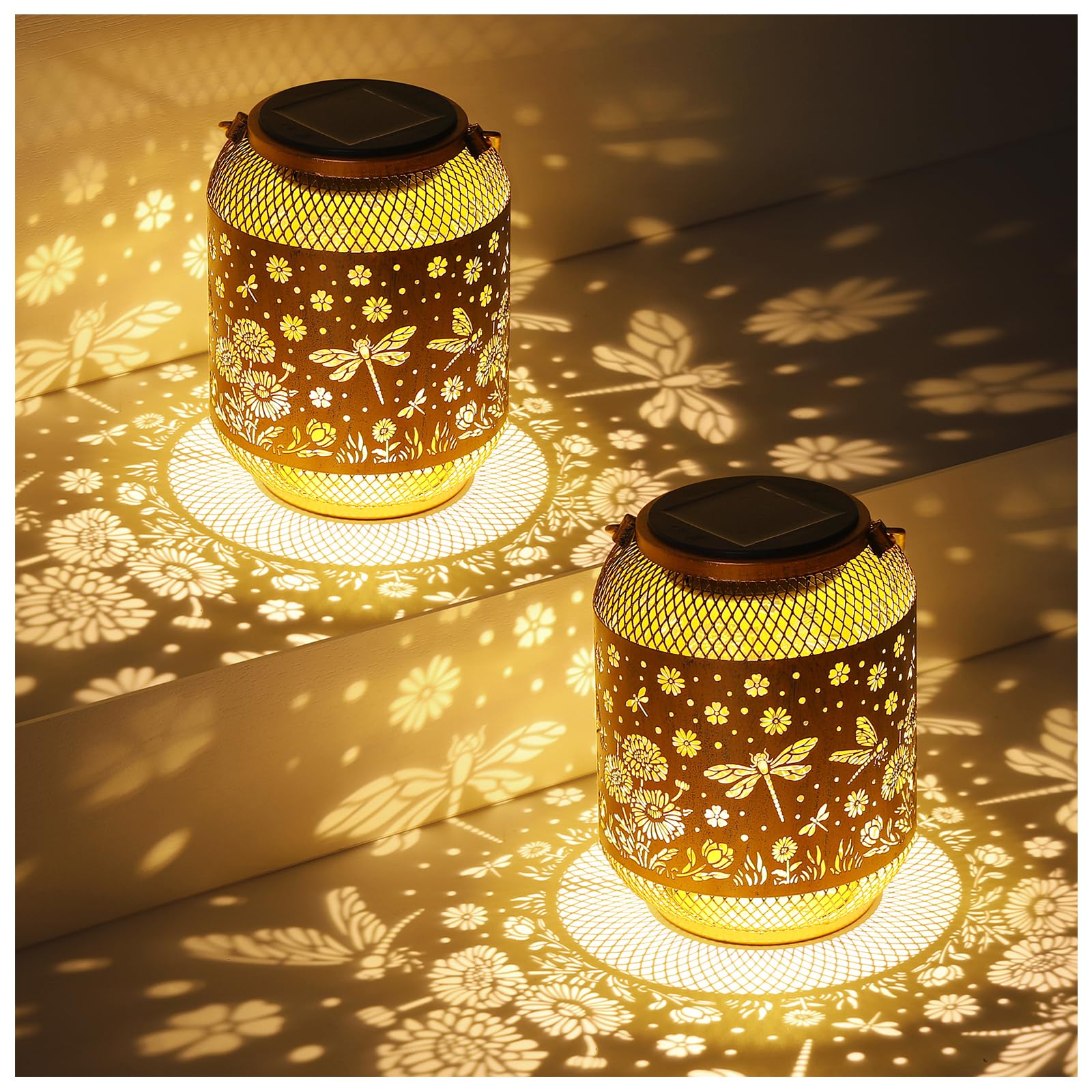 Solar Lanterns Outdoor Waterproof Garden Decor Birthday Gifts for Women Mom Grandma Hanging Solar Lights Metal Solar Decoration Outside for Yard, Patio, Backyard, Porch