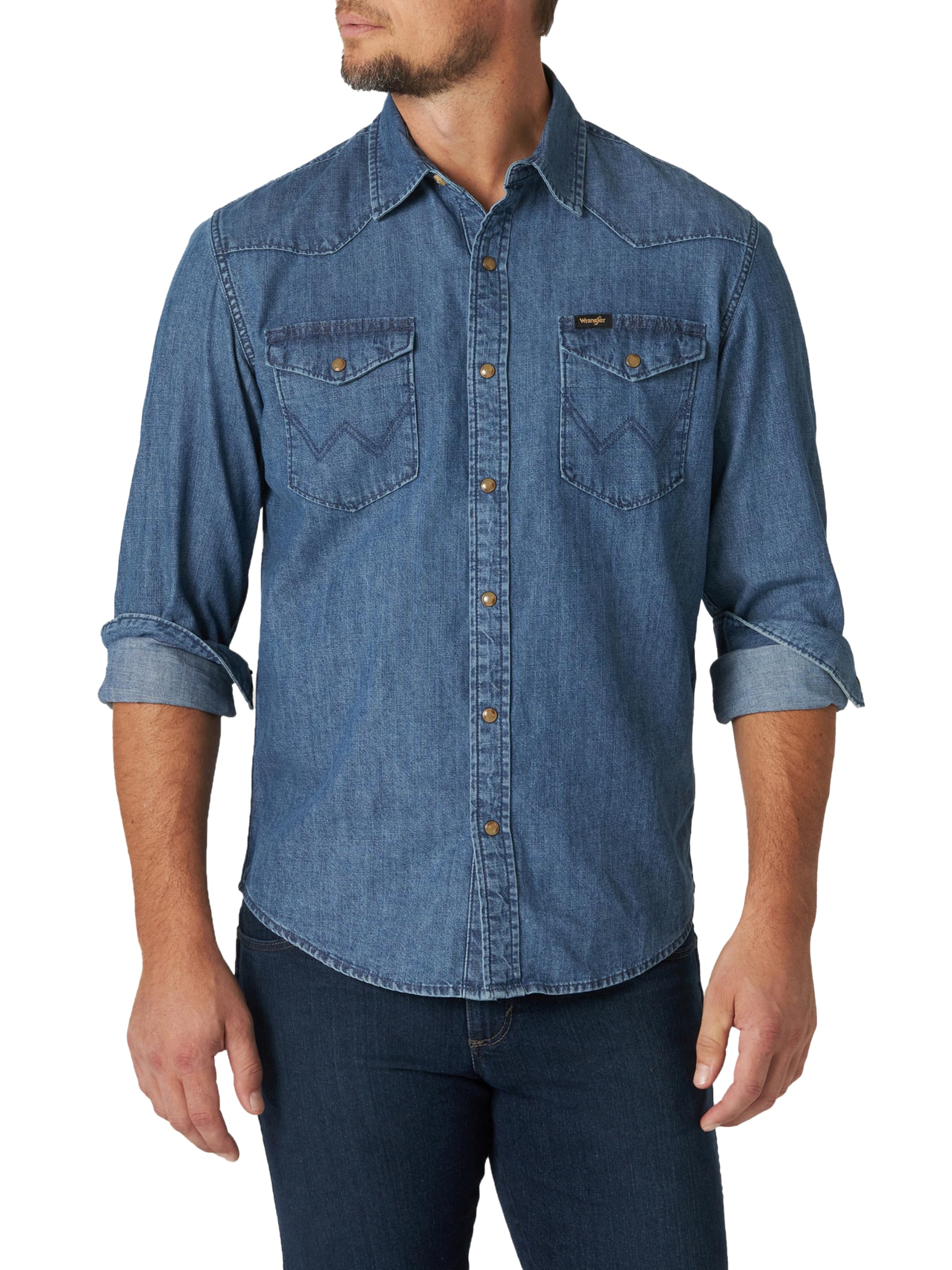 Wrangler Men's Iconic Denim Regular Fit Snap Shirt