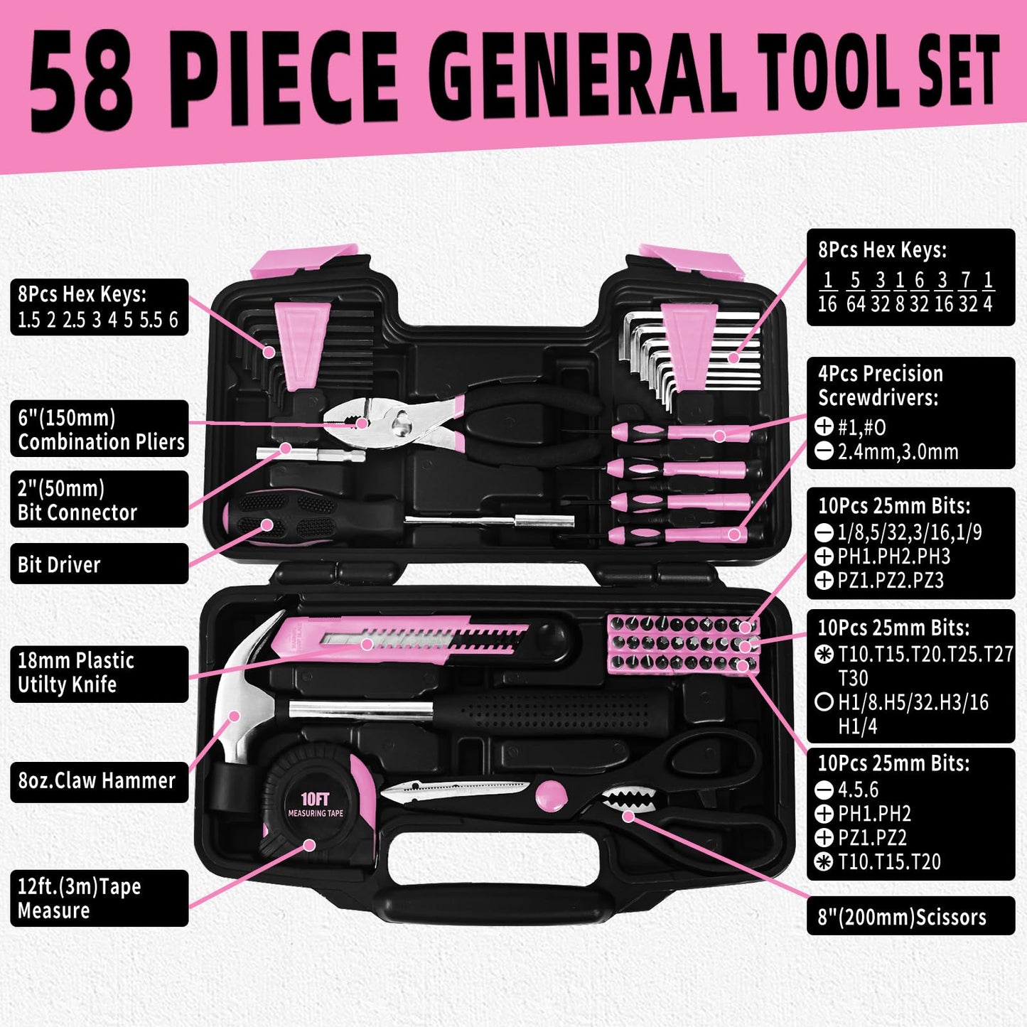 Household Tool Set General Repair Small Hand Tool Kit Storage Case for Home Garage Office College Dormitory Use