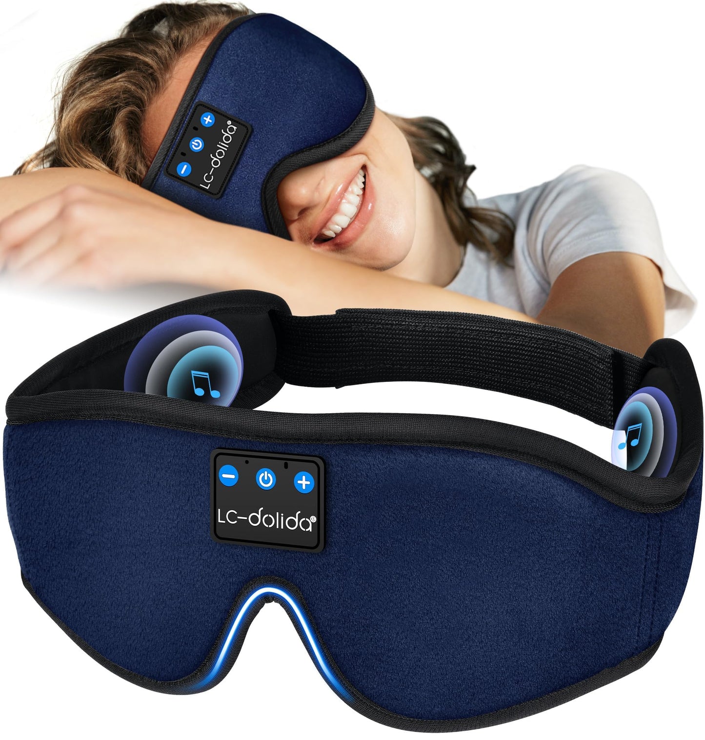 LC-dolida Sleep Headphones, 3D Sleep Mask Bluetooth Wireless Music Eye Mask, Sleeping Headphones for Side Sleepers