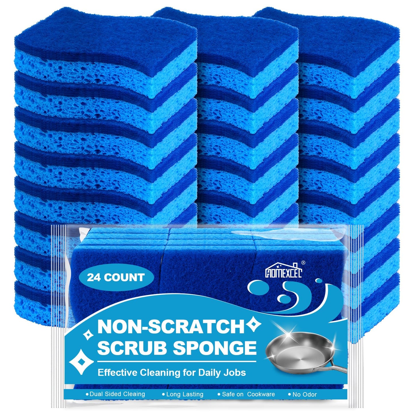 HOMEXCEL Sponges Kitchen, Non-Scratch Scrub Dish Sponges, Safe on Non-Stick Cookware,Dual Sided Cleaning Sponges for Kitchen,Household,Bathroom and More