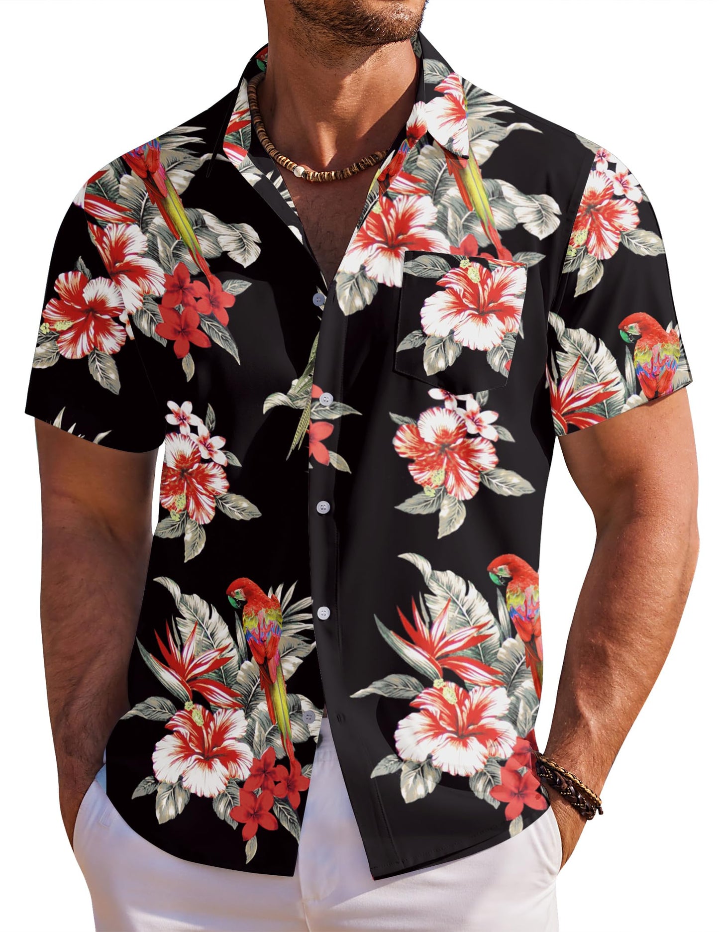 COOFANDY Men's Hawaiian Shirt Short Sleeve Floral Button Down Shirts Tropical Holiday Beach Shirts