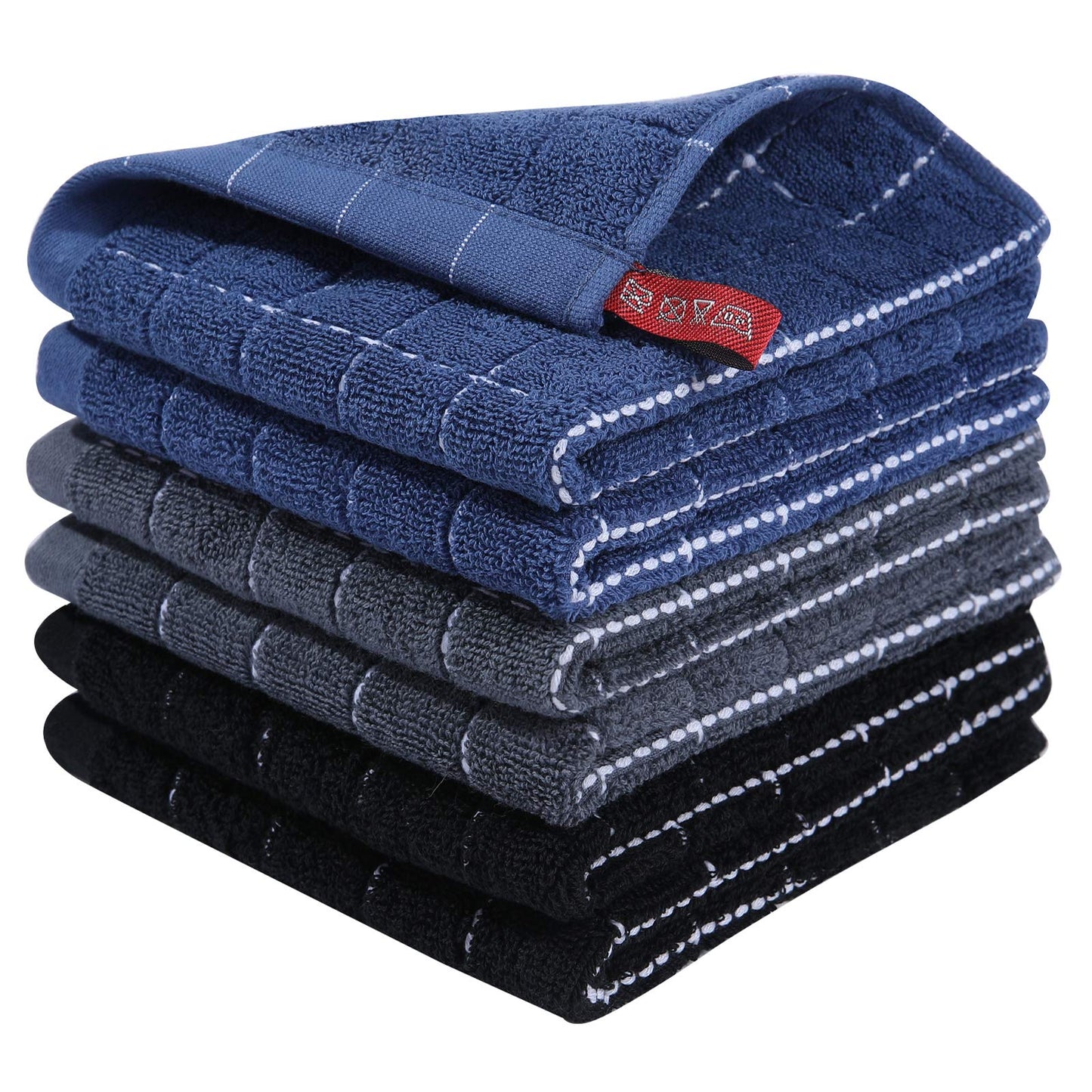 Homaxy 100% Cotton Terrycloth Check Design Dish Cloths & Dish Towels, Soft and Absorbent, Perfect for Kitchen Drying and Washing