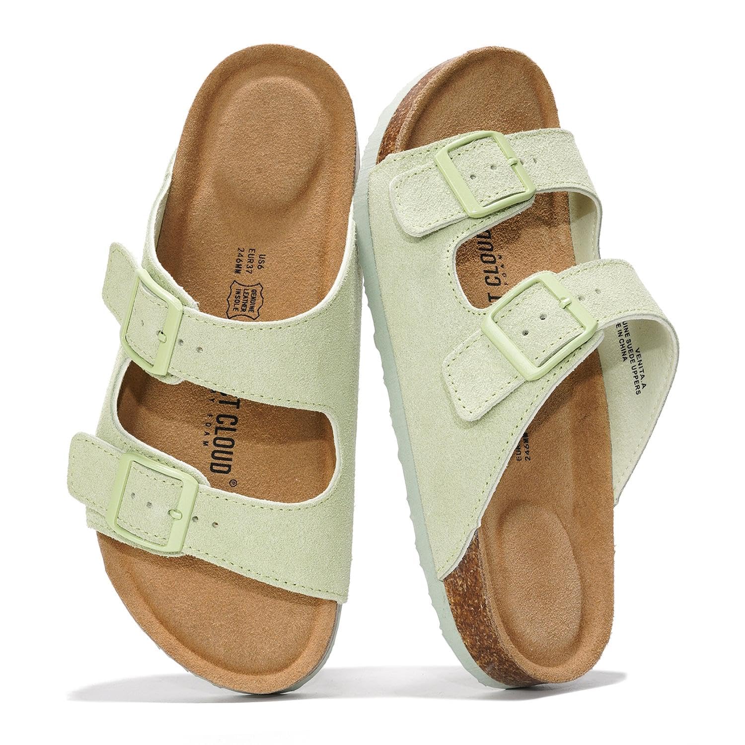 Project Cloud 100% Genuine Leather Flat Sandals For Women 2026 Cork Footbed Womens Sandals with Memory Foam and arch support Vacation Essentials Slides for Women Footwear (Venita)