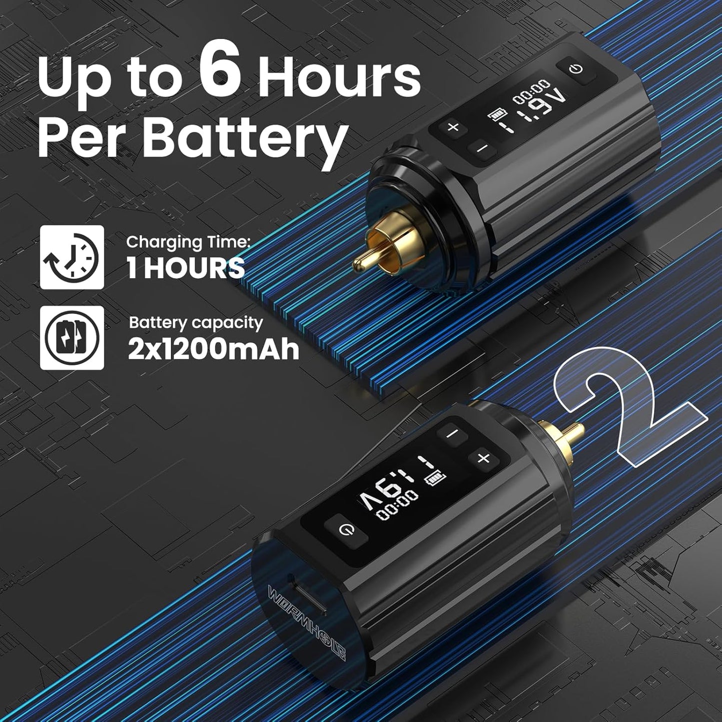Wormhole Tattoo Wireless Machine Kit 1200mAh Batteries Purple