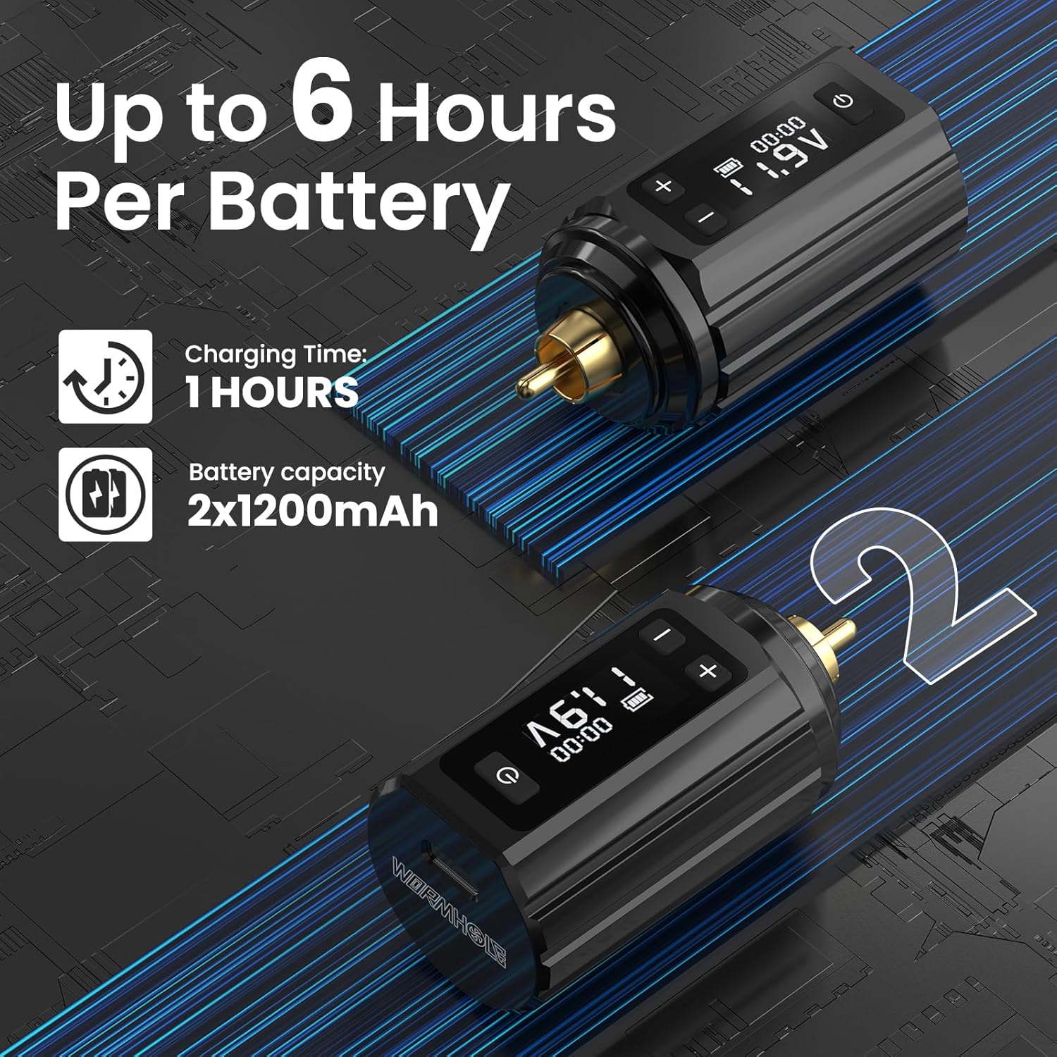 Wormhole Tattoo Wireless Machine Kit 1200mAh Batteries Purple