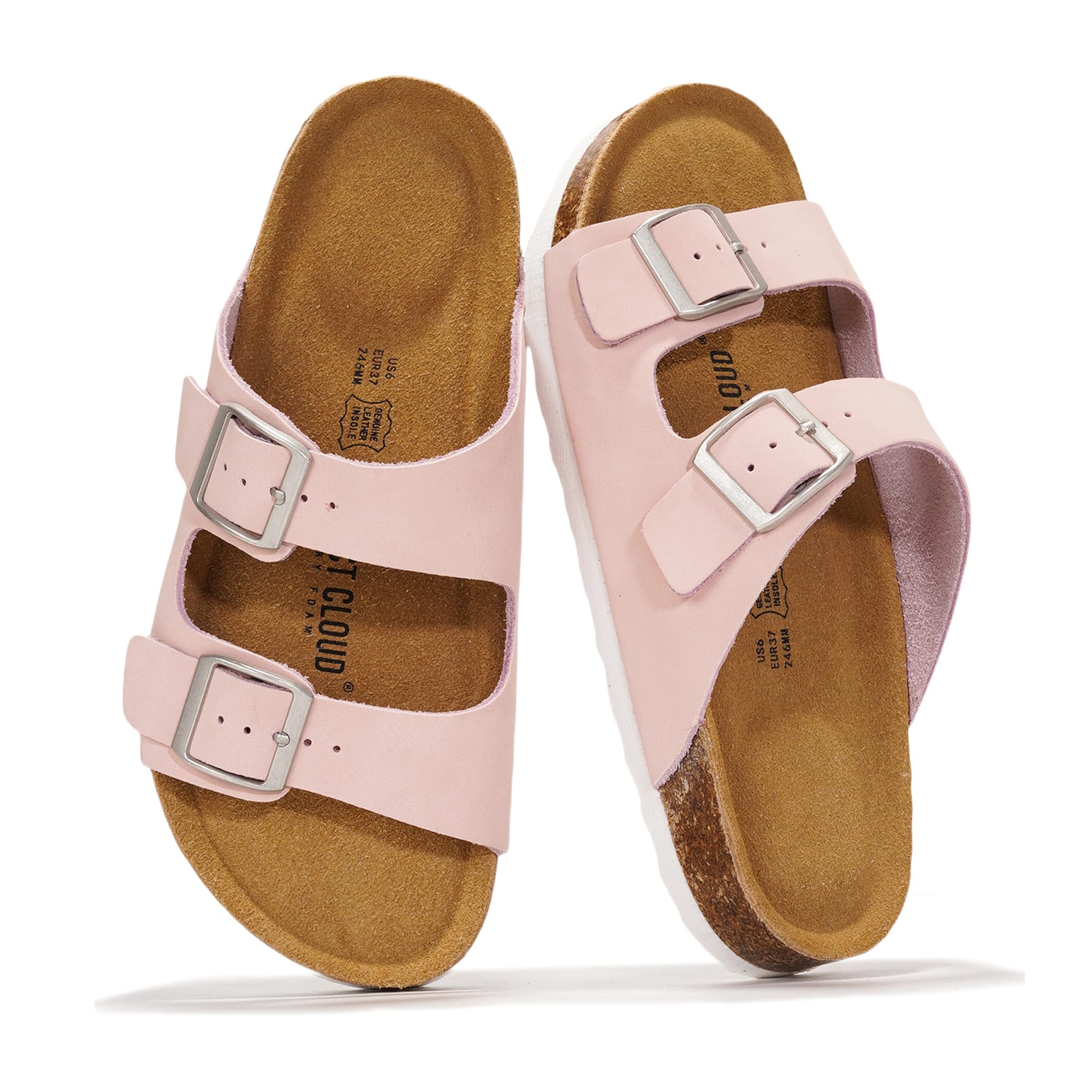 Project Cloud 100% Genuine Leather Flat Sandals For Women 2026 Cork Footbed Womens Sandals with Memory Foam and arch support Vacation Essentials Slides for Women Footwear (Venita)