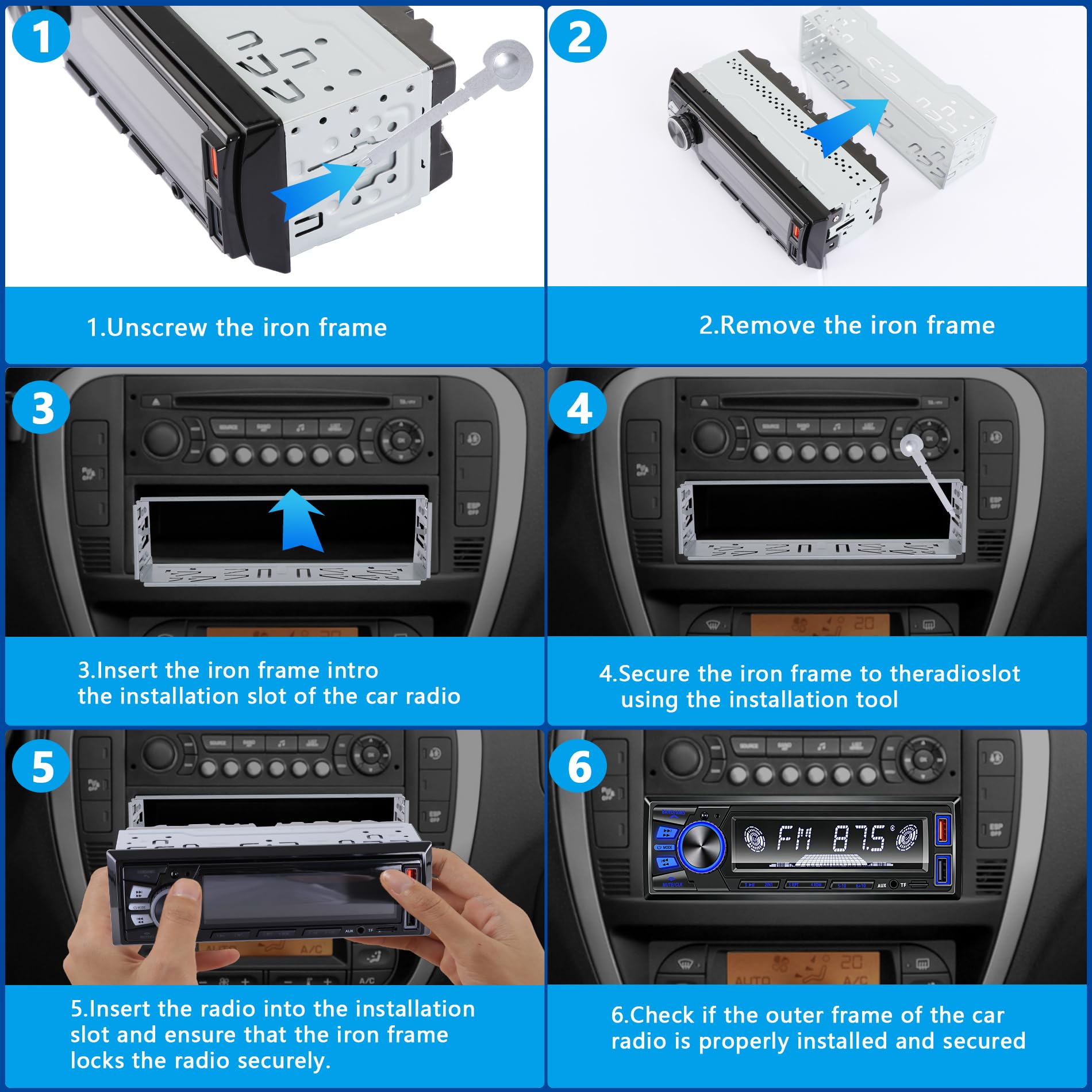 Car Radio Bluetooth Single DIN Car Stereo with Bluetooth,Car Audio with Push to Talk Button for Handsfree Calling,FM/ MP3/EQ/SD/AUX,Dual USB,iOS & Android App Control,7 LED Colors | No CD Player