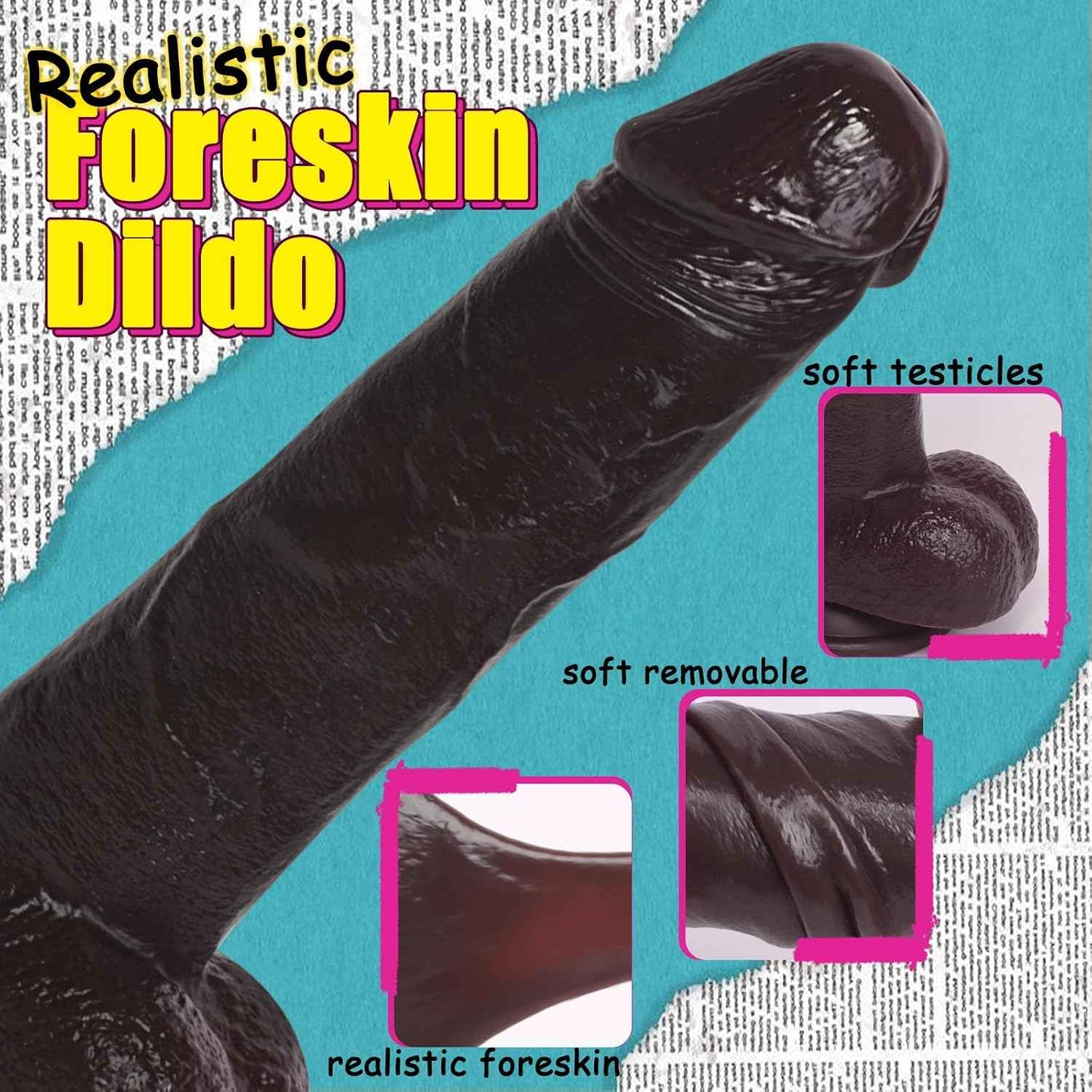 Btooktops Realistic Movable Foreskin Dildo Liquid Silicone 10.5 Inch