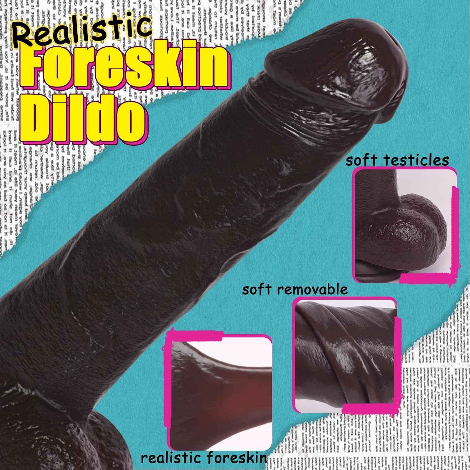Btooktops Realistic Movable Foreskin Dildo Liquid Silicone 10.5 Inch